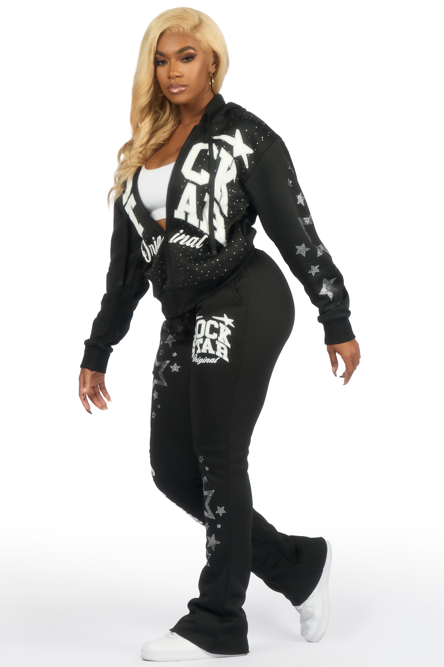 Flaveya Black Rhinestone Stacked Track Set