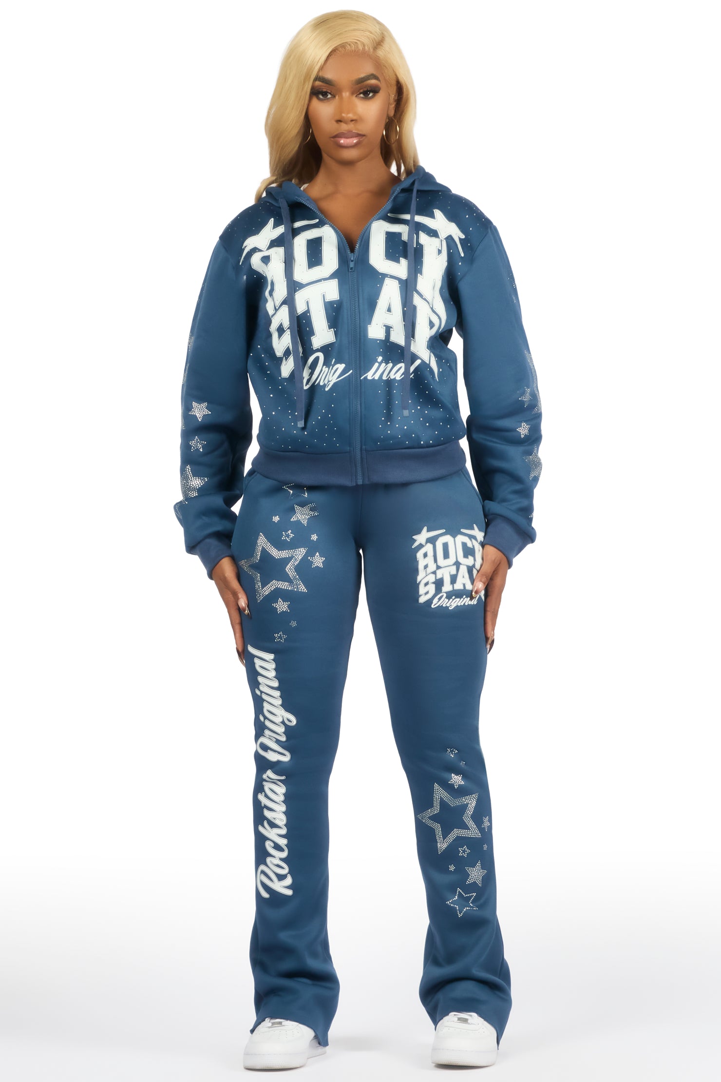 Flaveya Navy Rhinestone Stacked Track Set