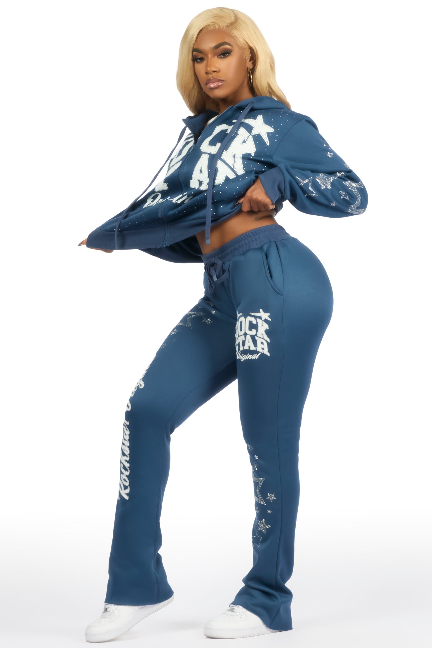 Flaveya Navy Rhinestone Stacked Track Set