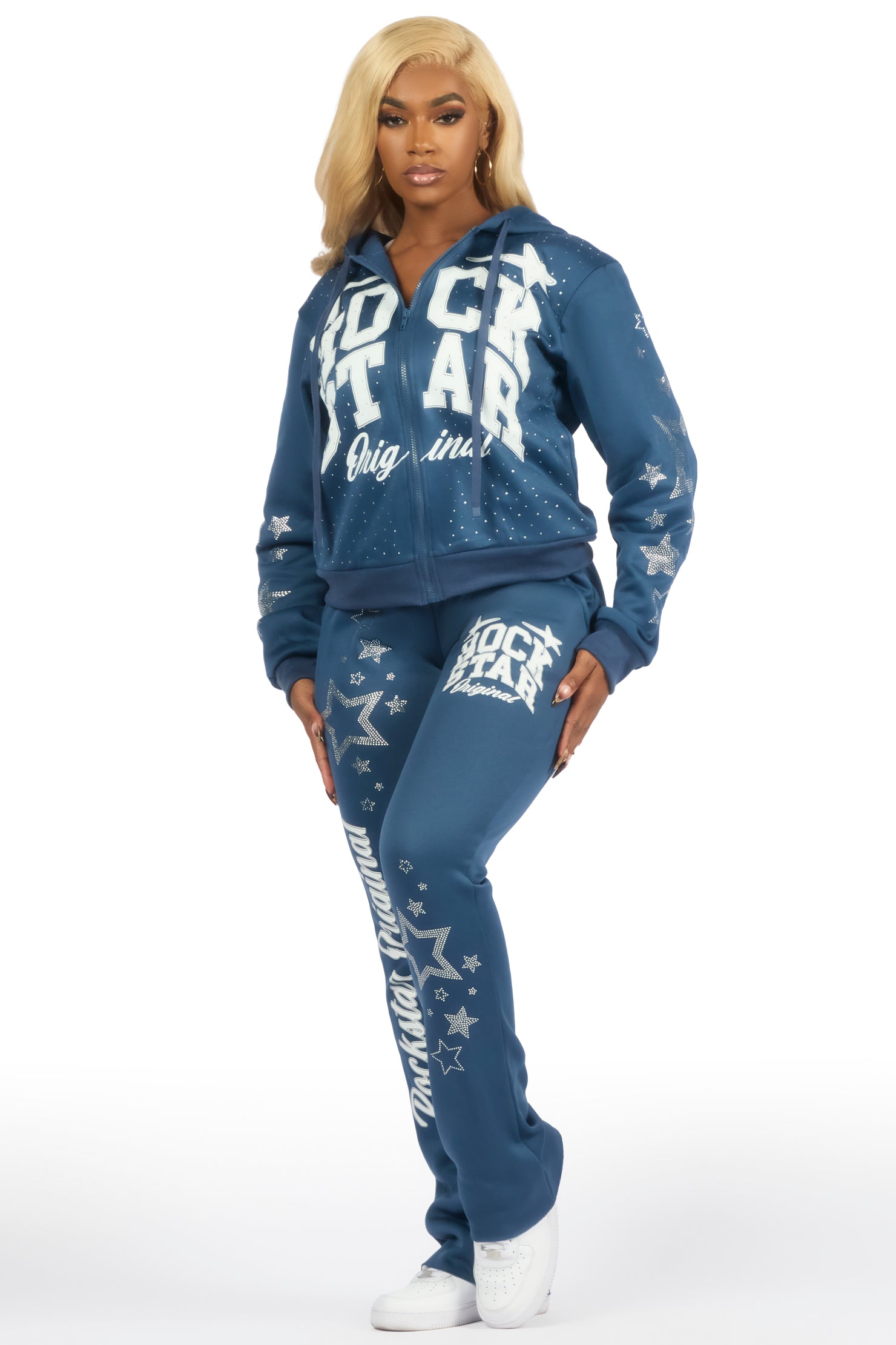 Flaveya Navy Rhinestone Stacked Track Set