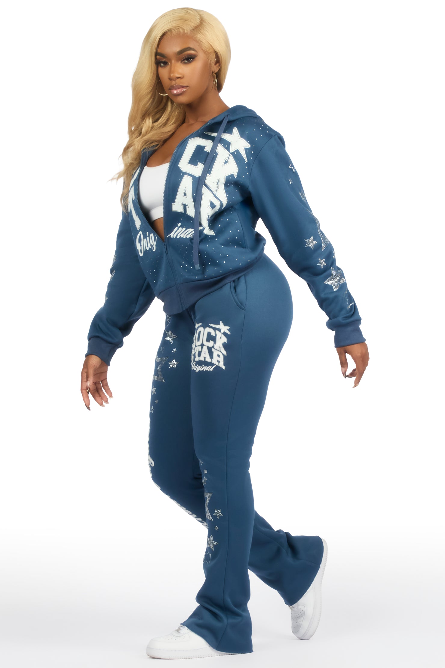 Flaveya Navy Rhinestone Stacked Track Set