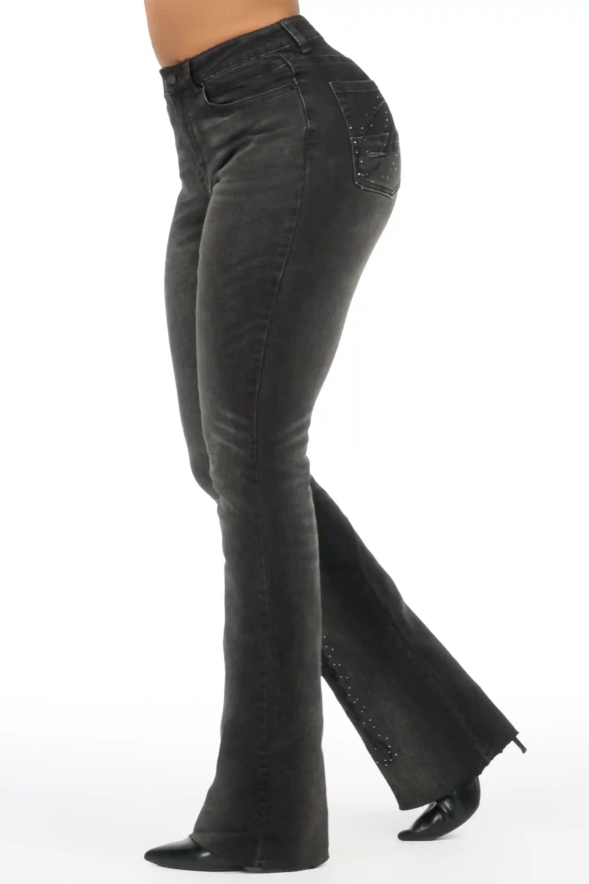 Calisa Black Rhinestone Stacked Flare Jean