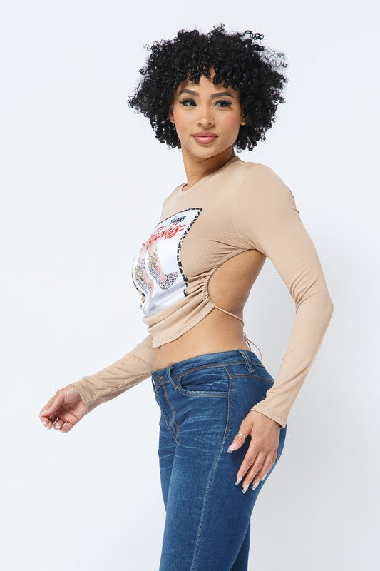 Taja Mocha Open Back Long Sleeve Top