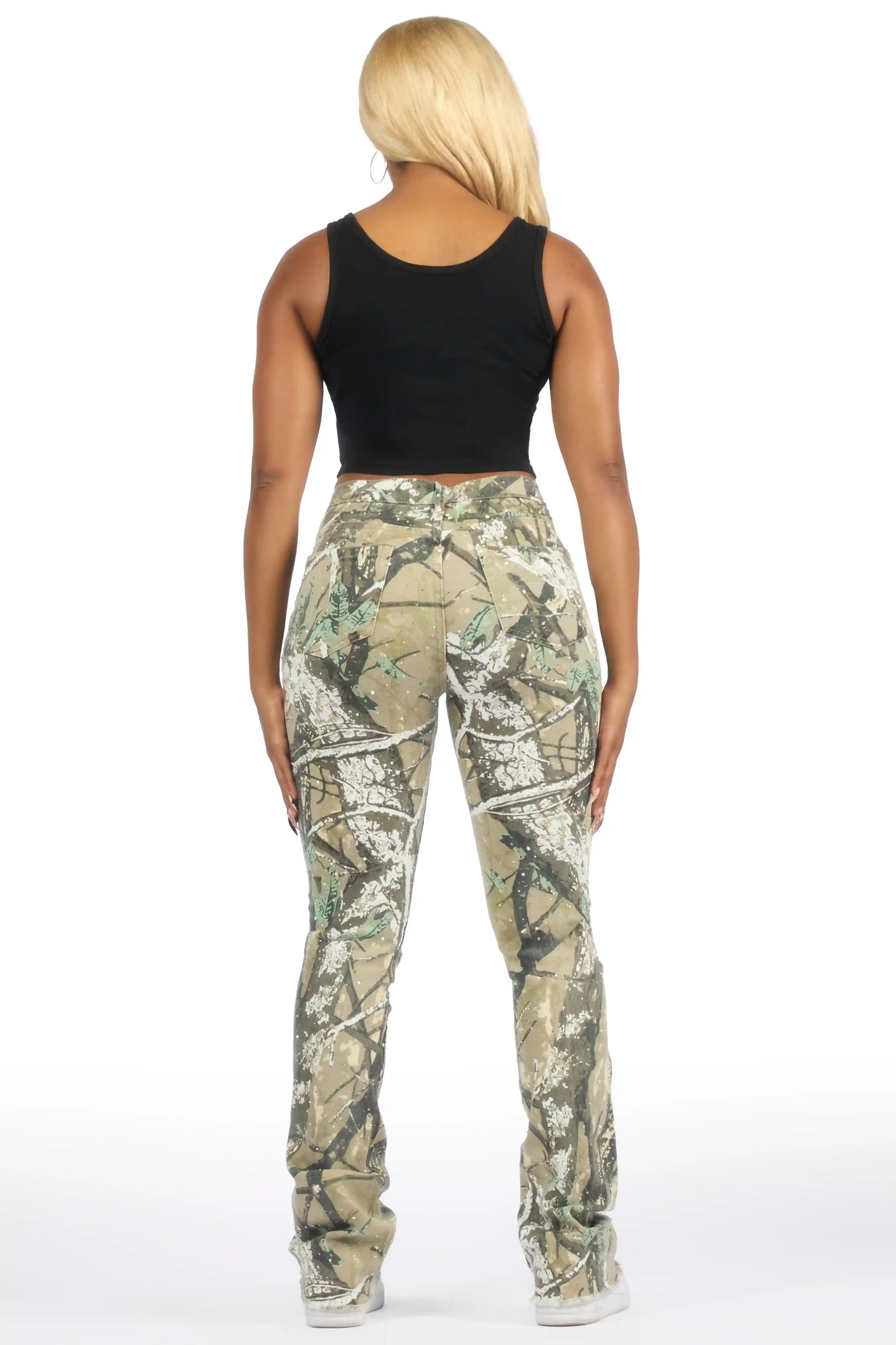 Kelle Tree Camo Rhinestone Stacked Jean