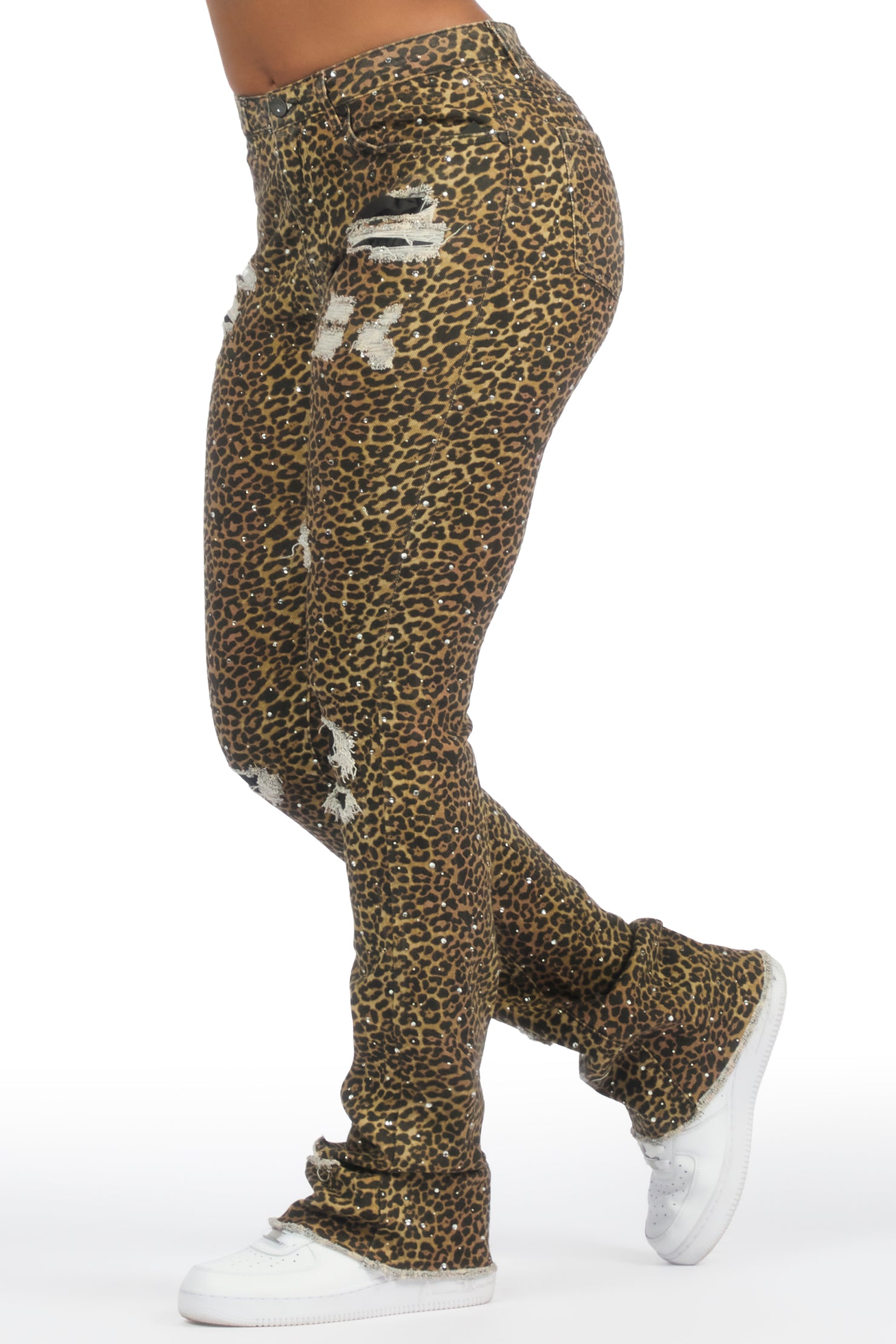 Kelle Cheetah Rhinestone Stacked Jean