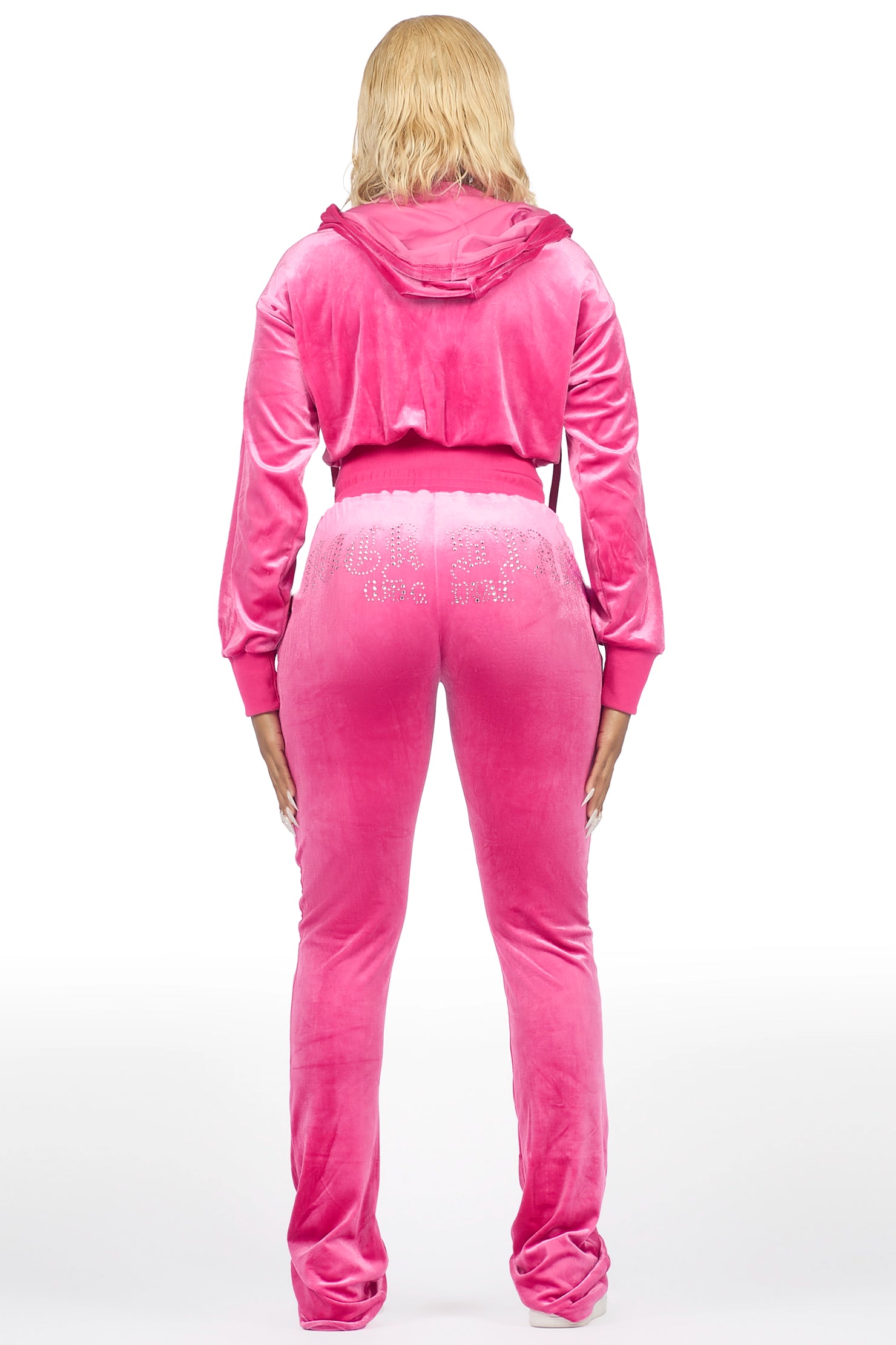 Atalaya Pink Stacked Rhinestone Velour Trackset