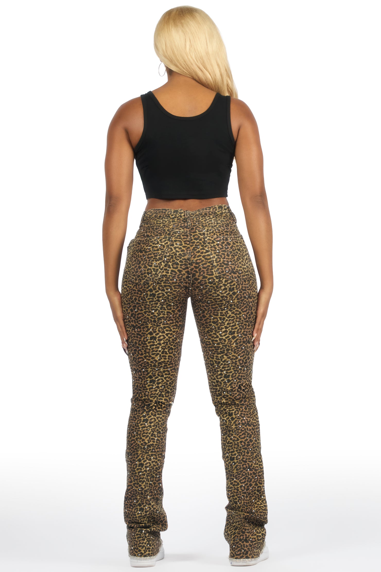 Kelle Cheetah Rhinestone Stacked Jean