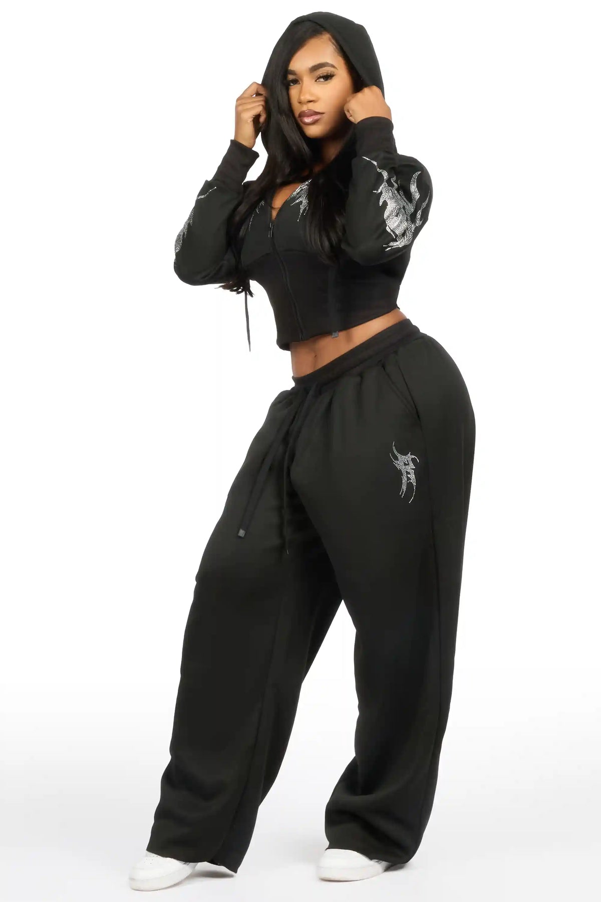 Kahleigh Black Rhinestone Baggy Track Set