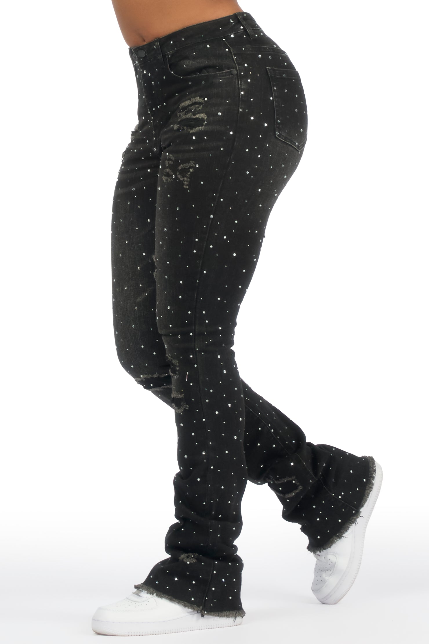 Kelle Black Rhinestone Stacked Jean