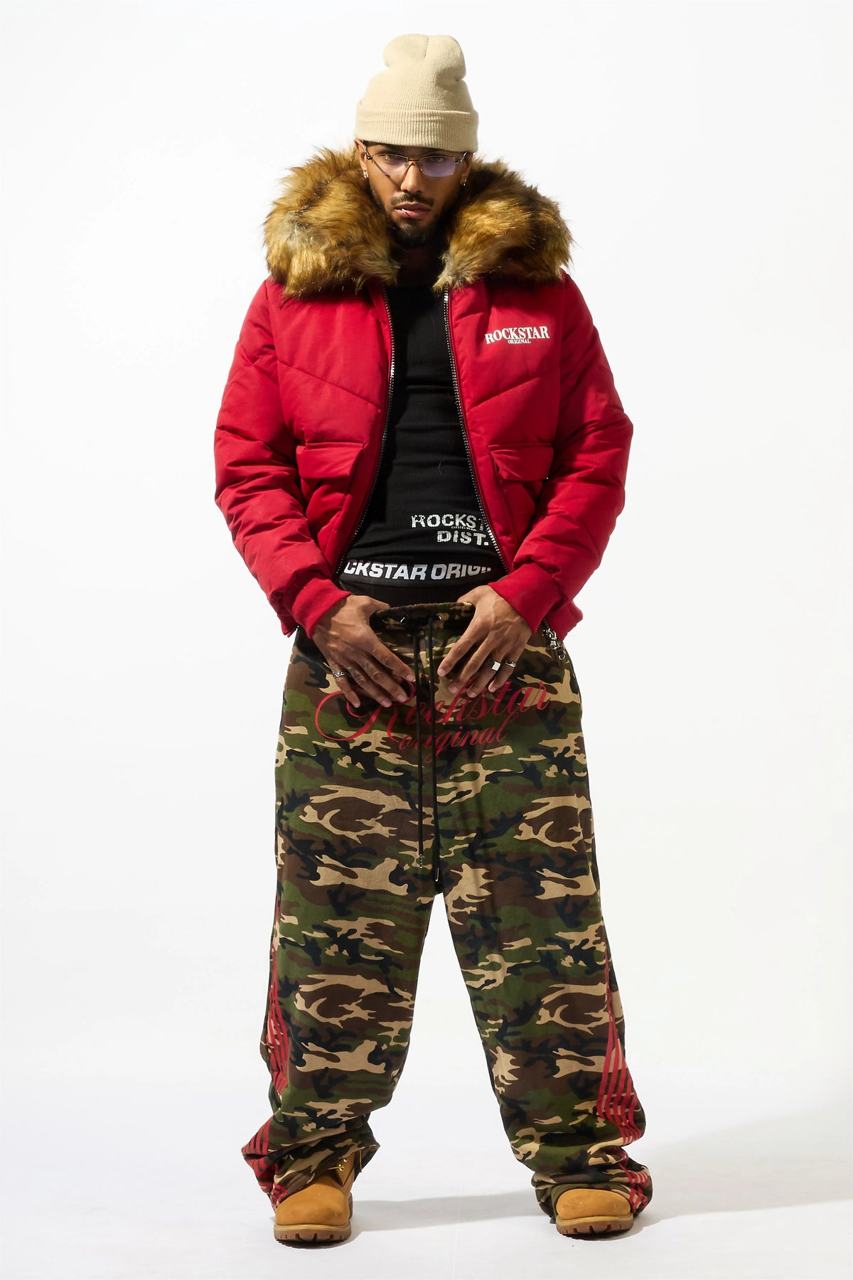 Langston Red Puffer Jacket with Fur Hood