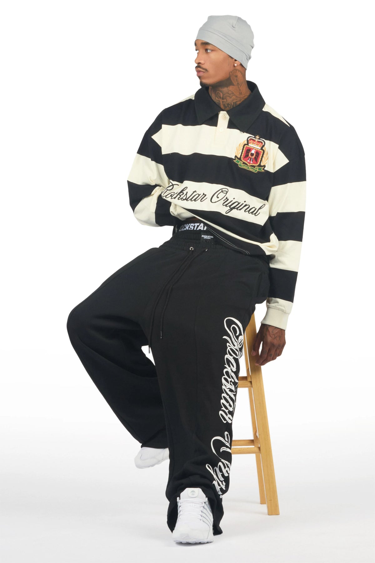 Flynn White/Black Long Sleeve Polo Shirt