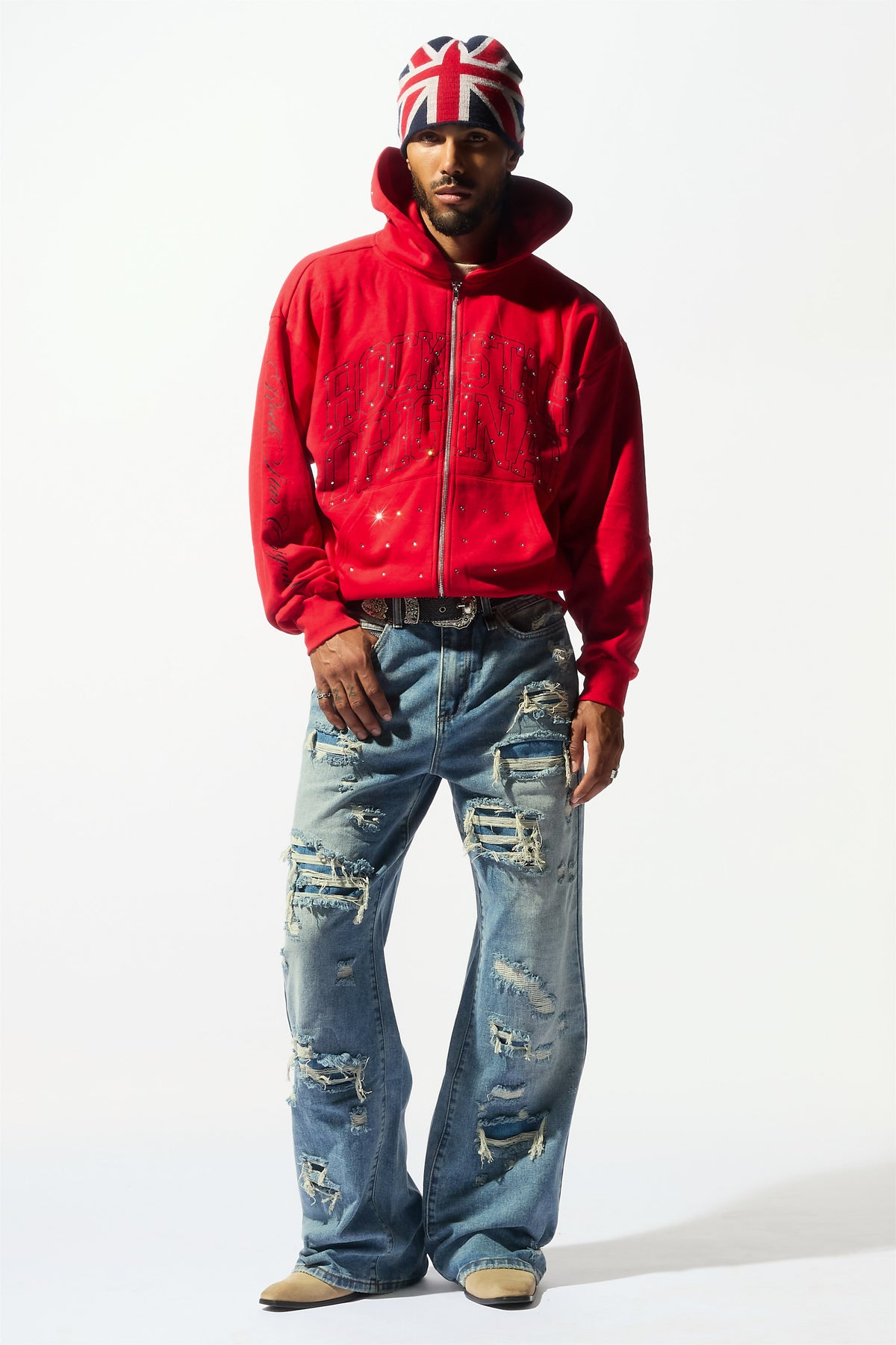 Dripped Red Rhinestone Hoodie