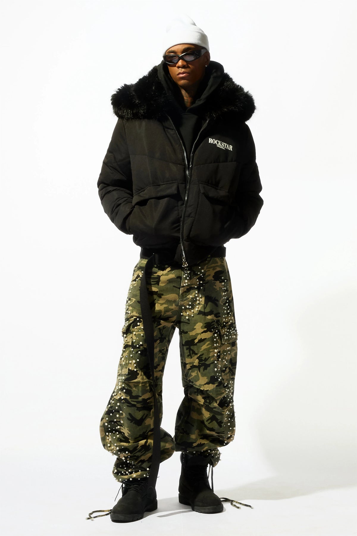 Langston Black Puffer Jacket with Fur Hood