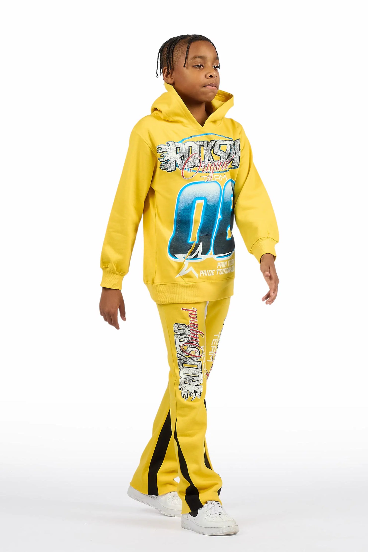 Boys Ryker Yellow Hoodie/Stacked Flare Track Set