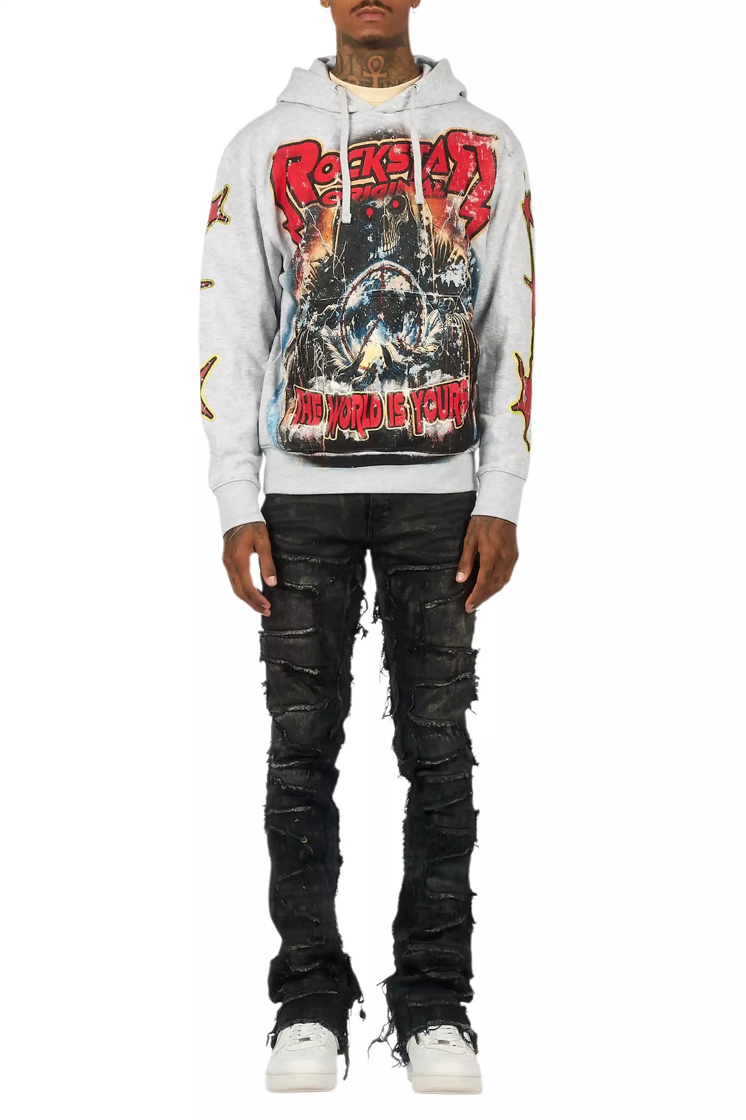 Shake Grey Oil Wash Stacked Flare Jean