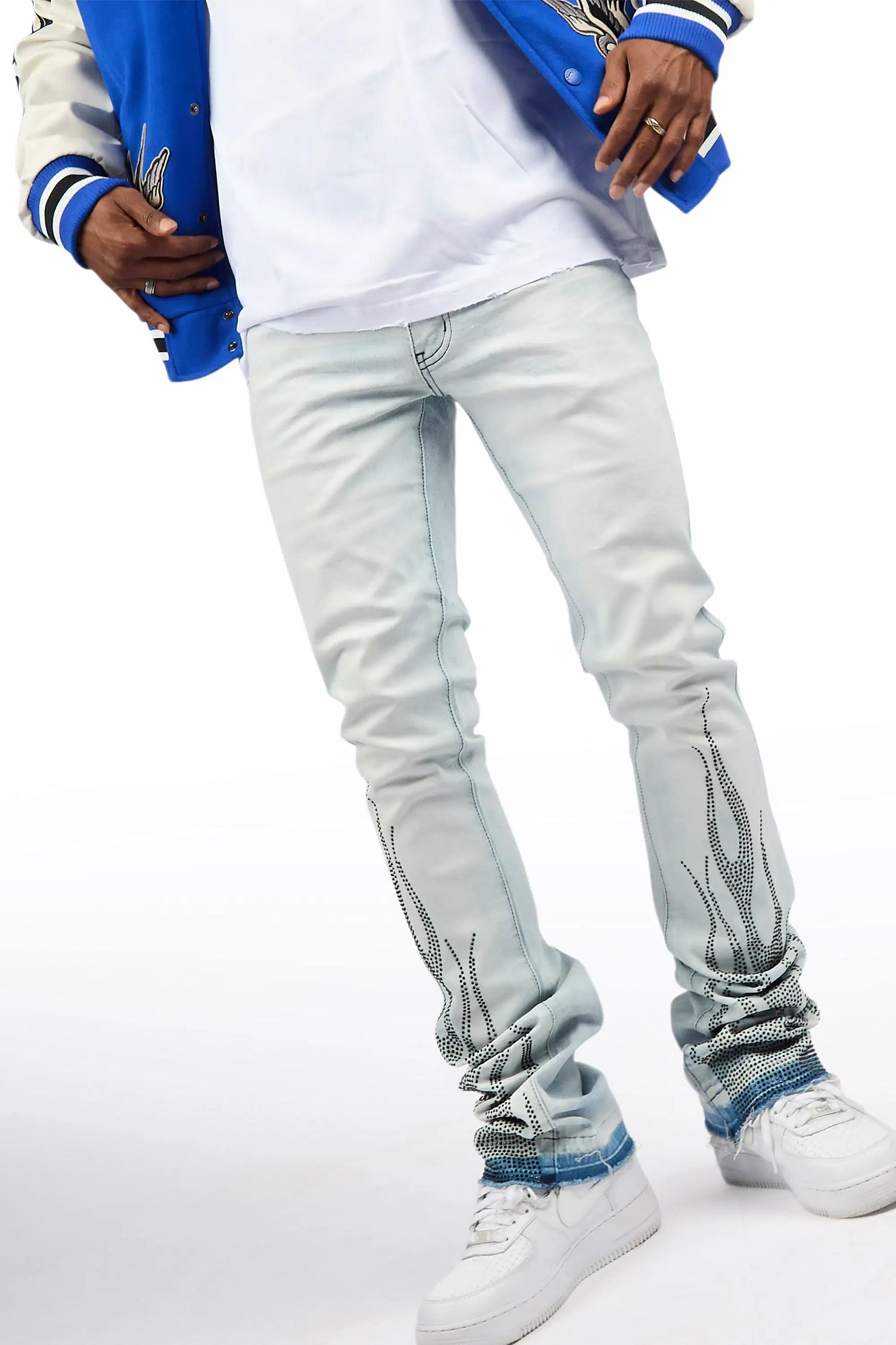 Samba Blue/Black Rhinestone Stacked Flare Jean