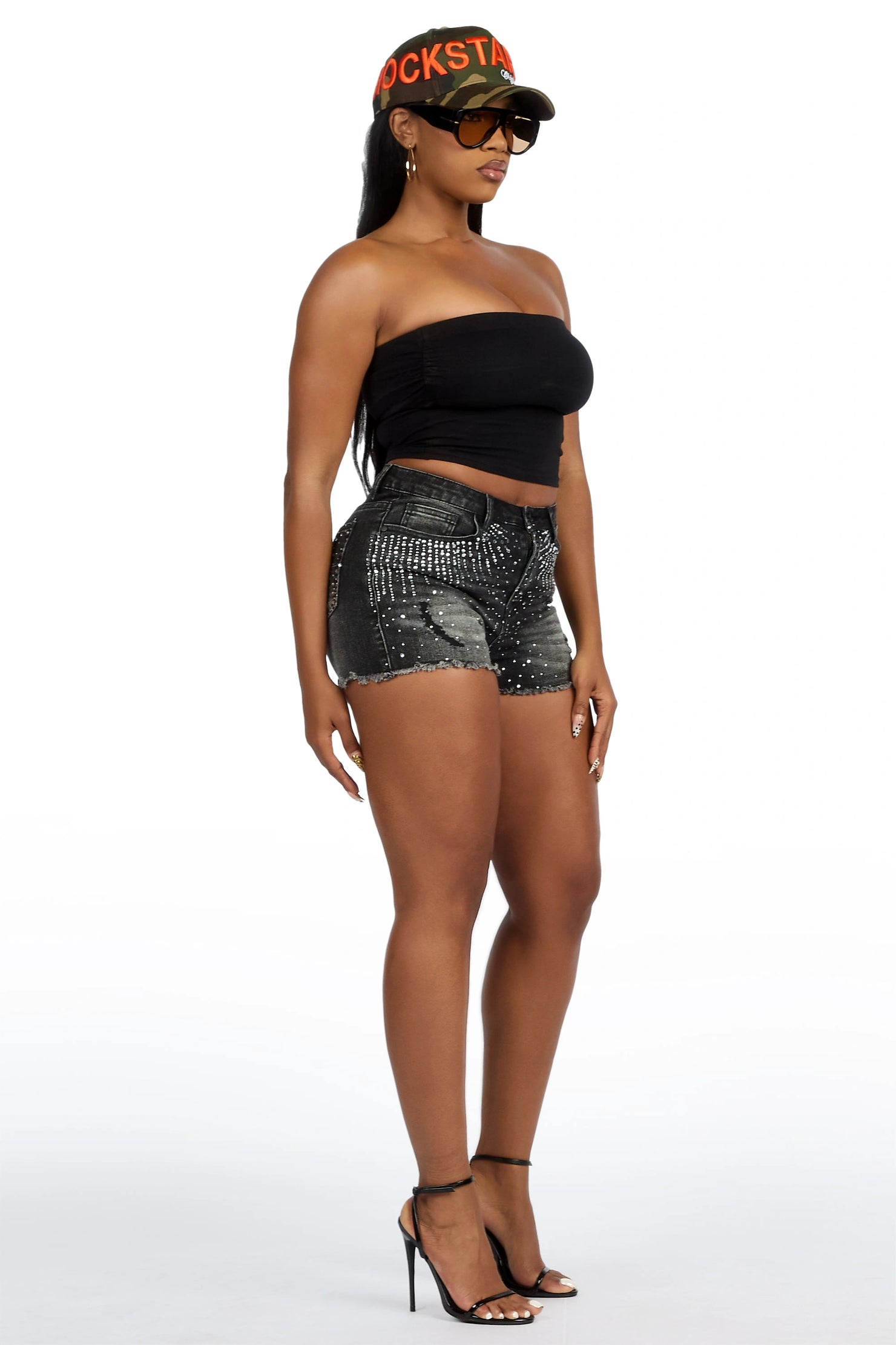 Ashela Black Rhinestone Booty Short
