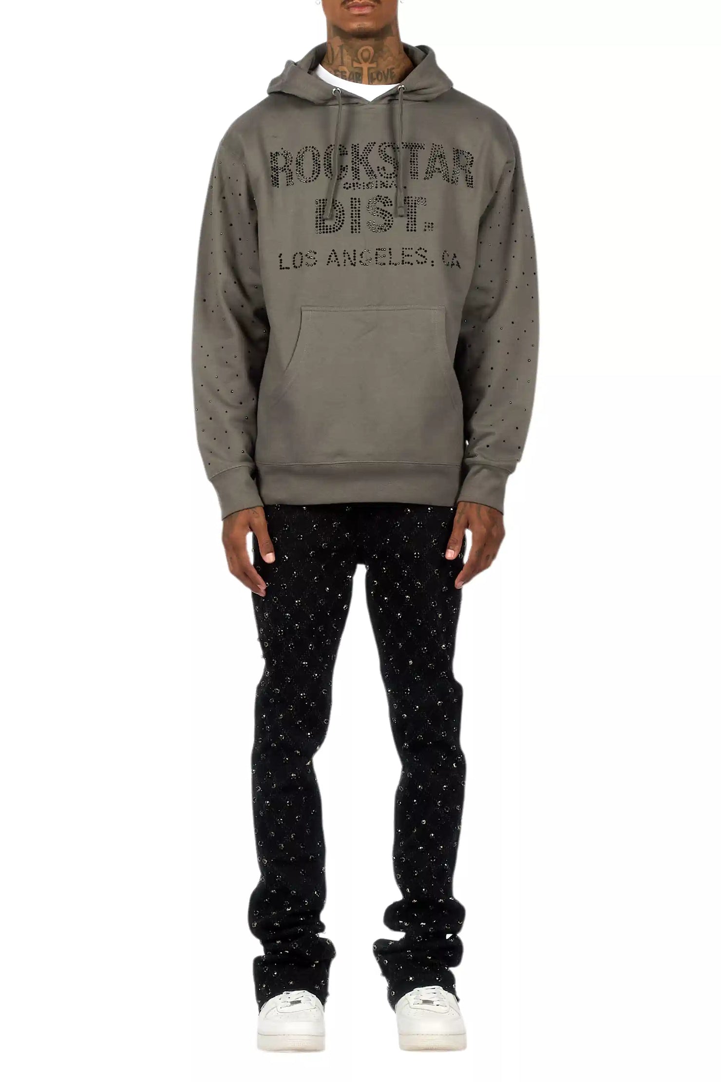 Glit Jet Black Rhinestone Stacked Flare Jean