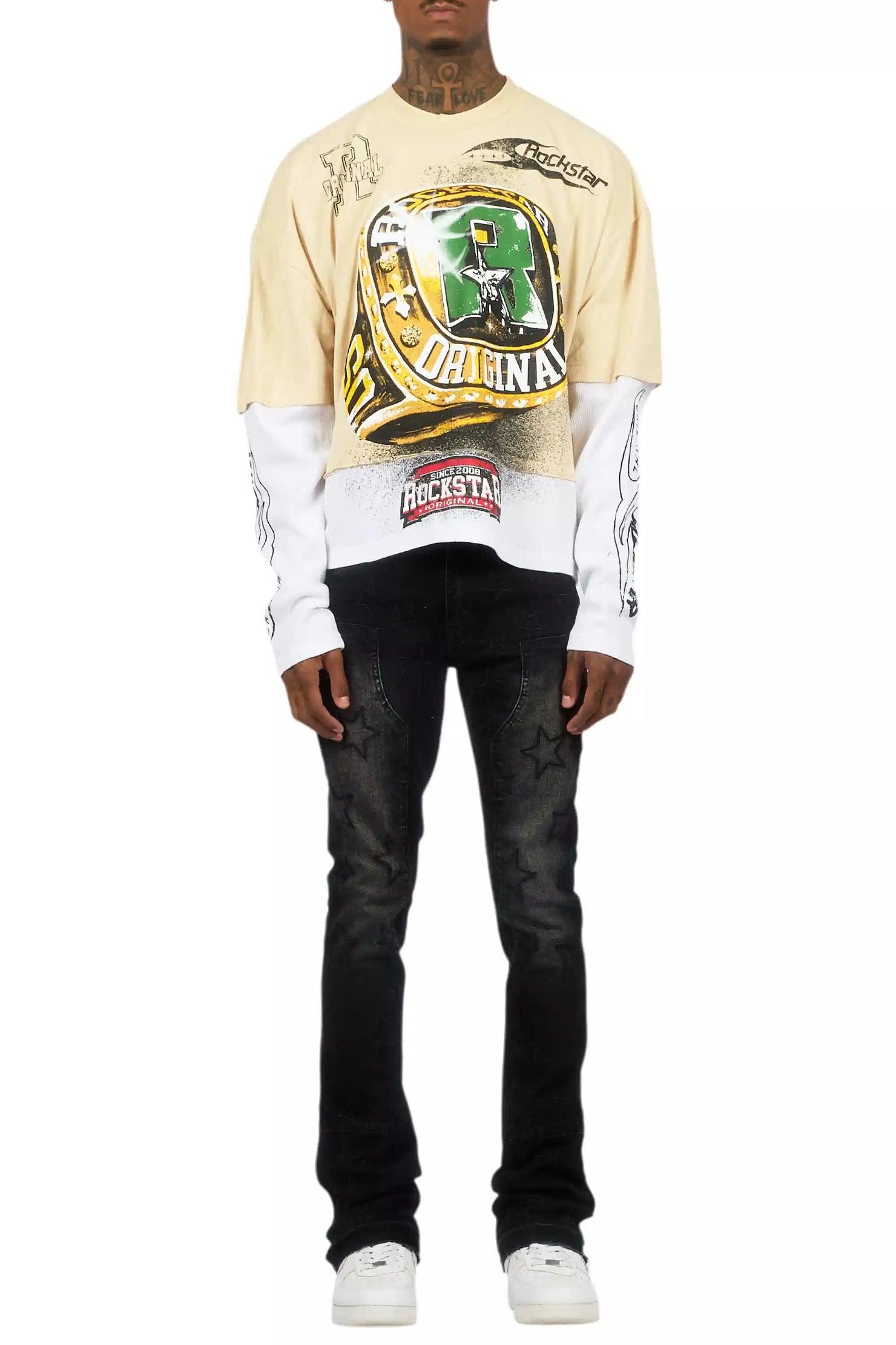 Starship Dark Grey Stacked Flare Jean