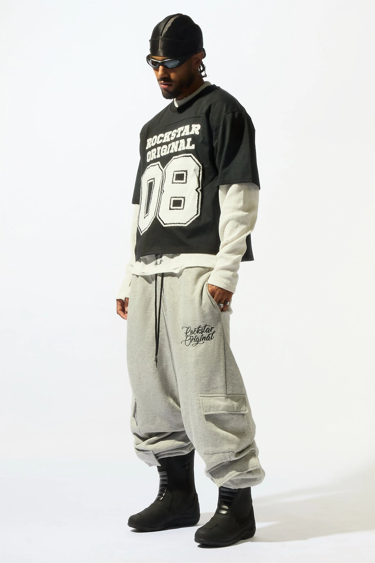 Adaty Heather Grey Chain Baggy Fit Pant