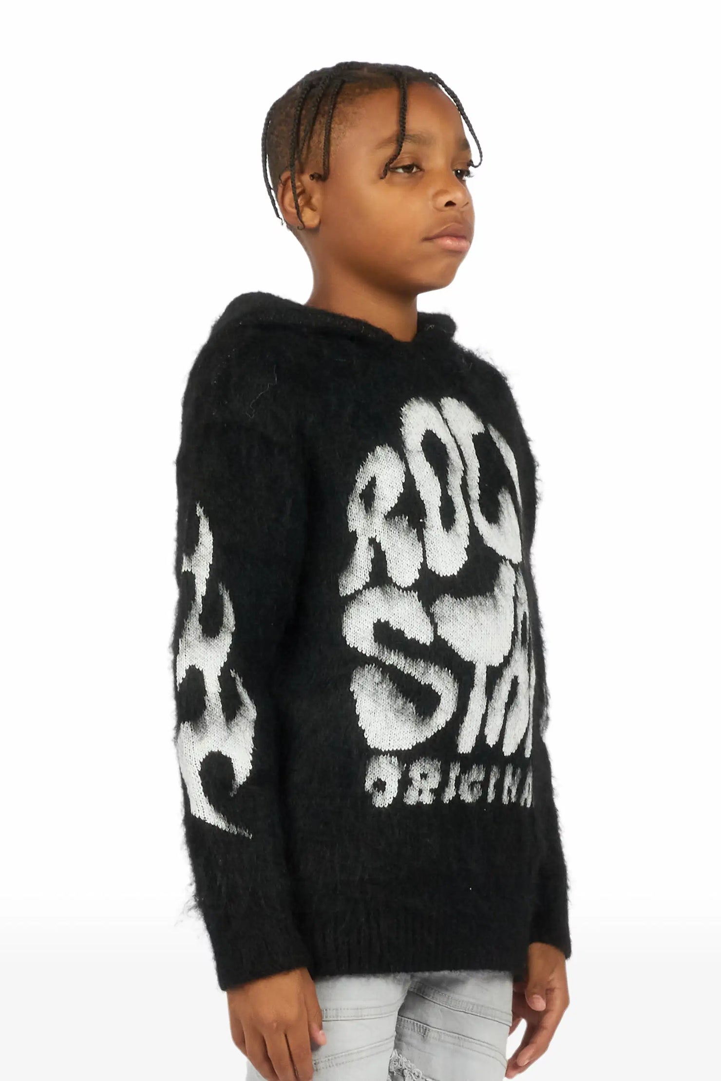 Boys Hakon Black Graphic Knitted Hoodie