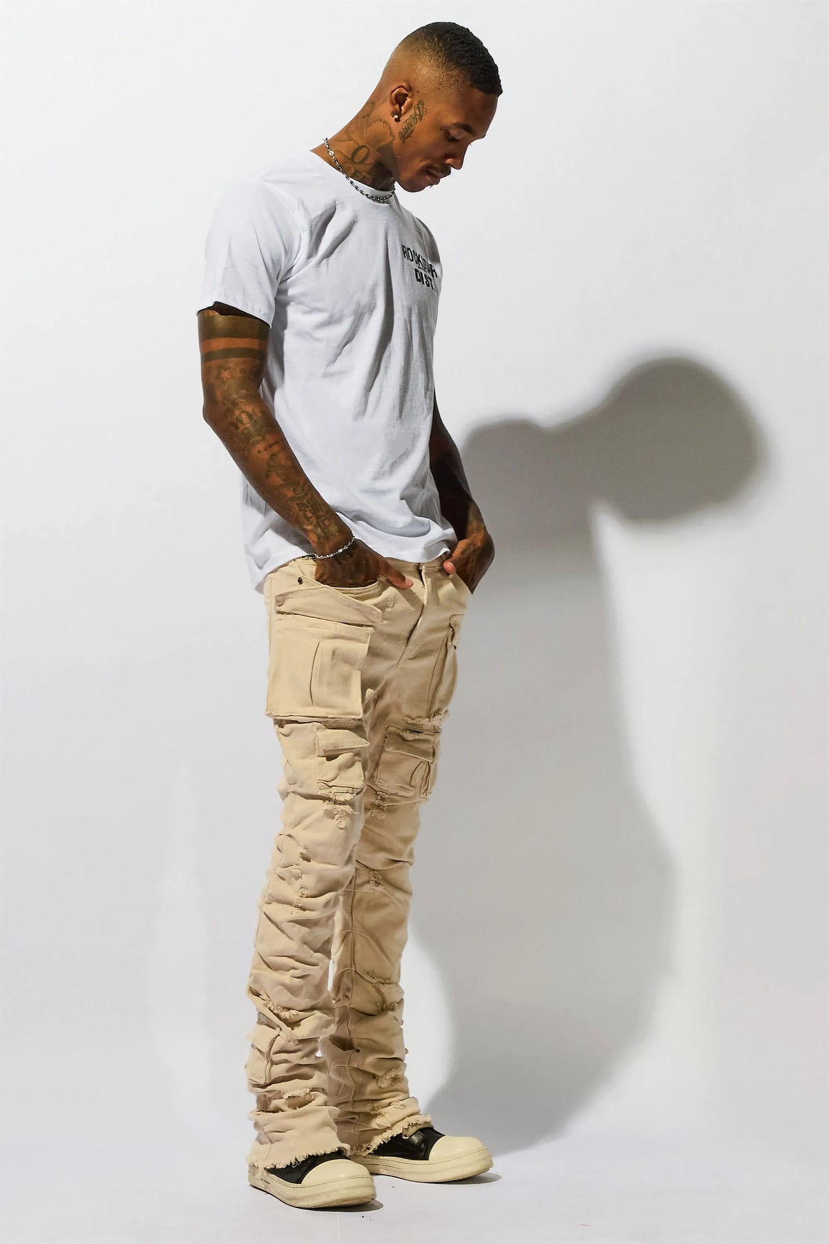 Gentry Beige Stacked Flare Jean