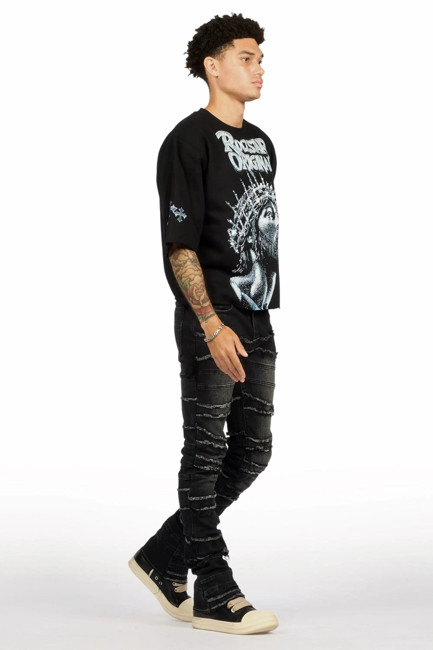 Franko Dark Grey Stacked Flare Jean