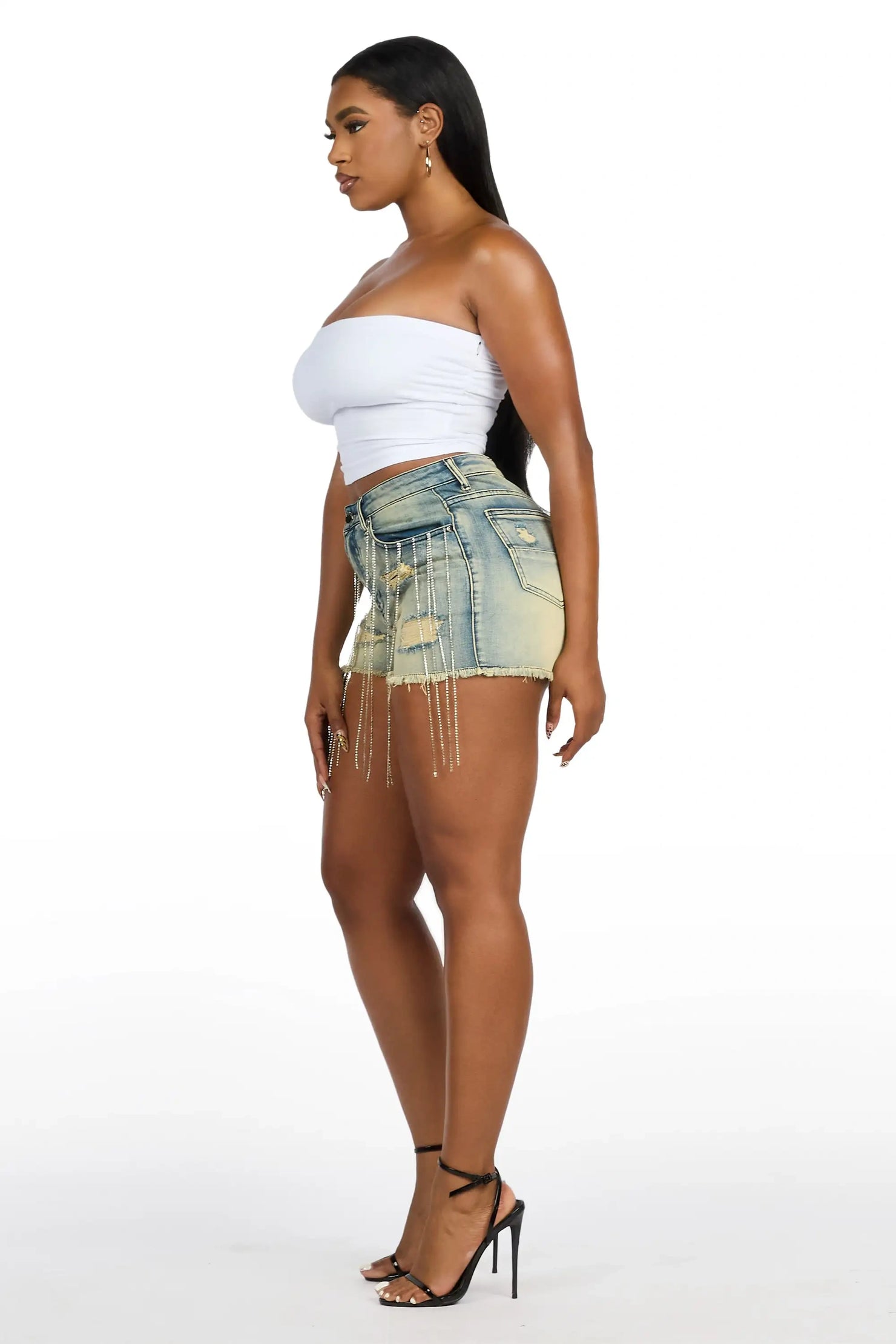 Debrayah Tinted Wash Rhinestone Hot Short