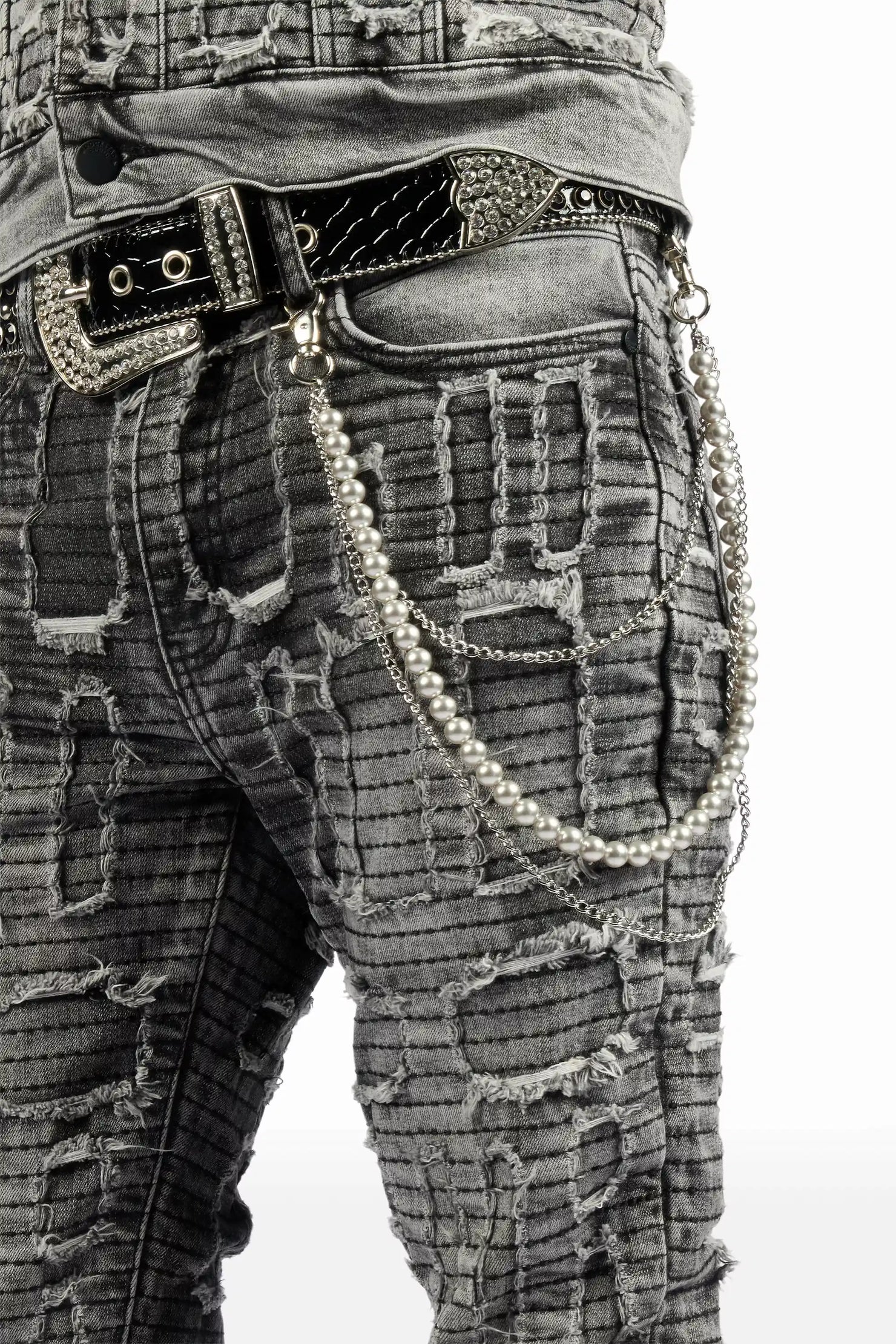 Gribo Grey Denim Jacket/Stacked Flare Jean Set