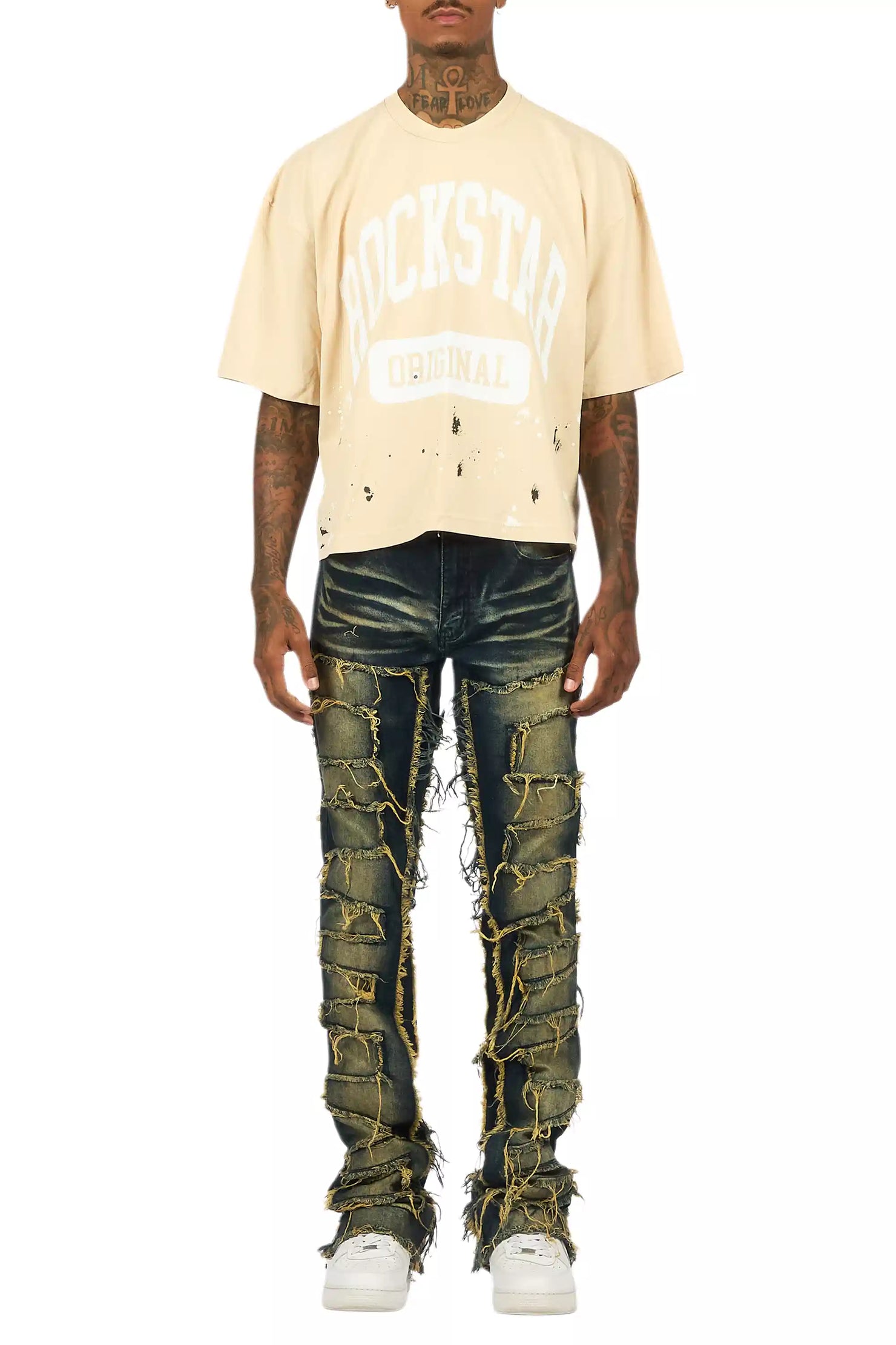 Shake Dark Blue Stacked Flare Jean