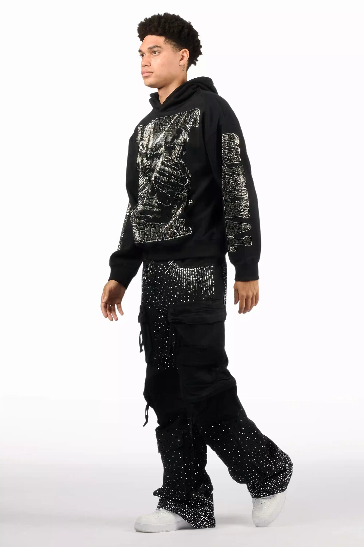Keoni Black Rhinestone Baggy Jeans