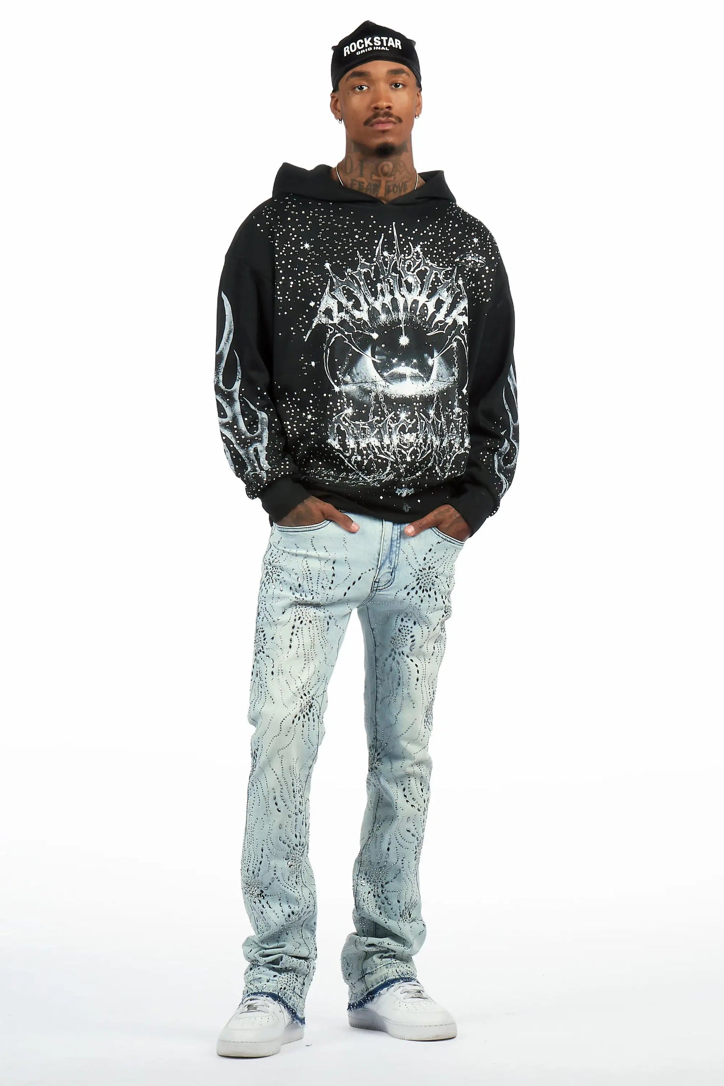 Izai Light Blue Rhinestone Stacked Fit Jean