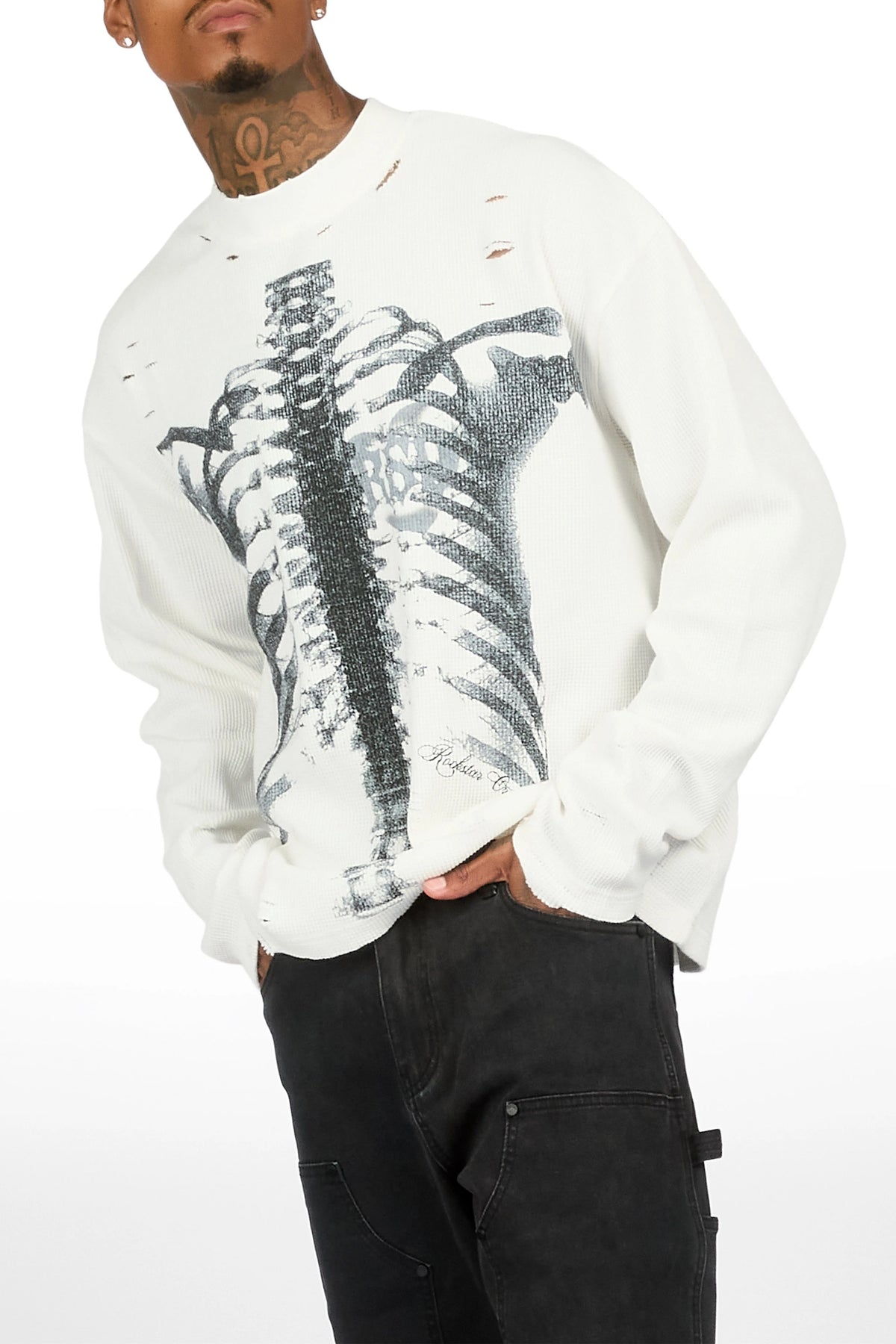Caliz Off White Thermal Long Sleeve T-Shirt