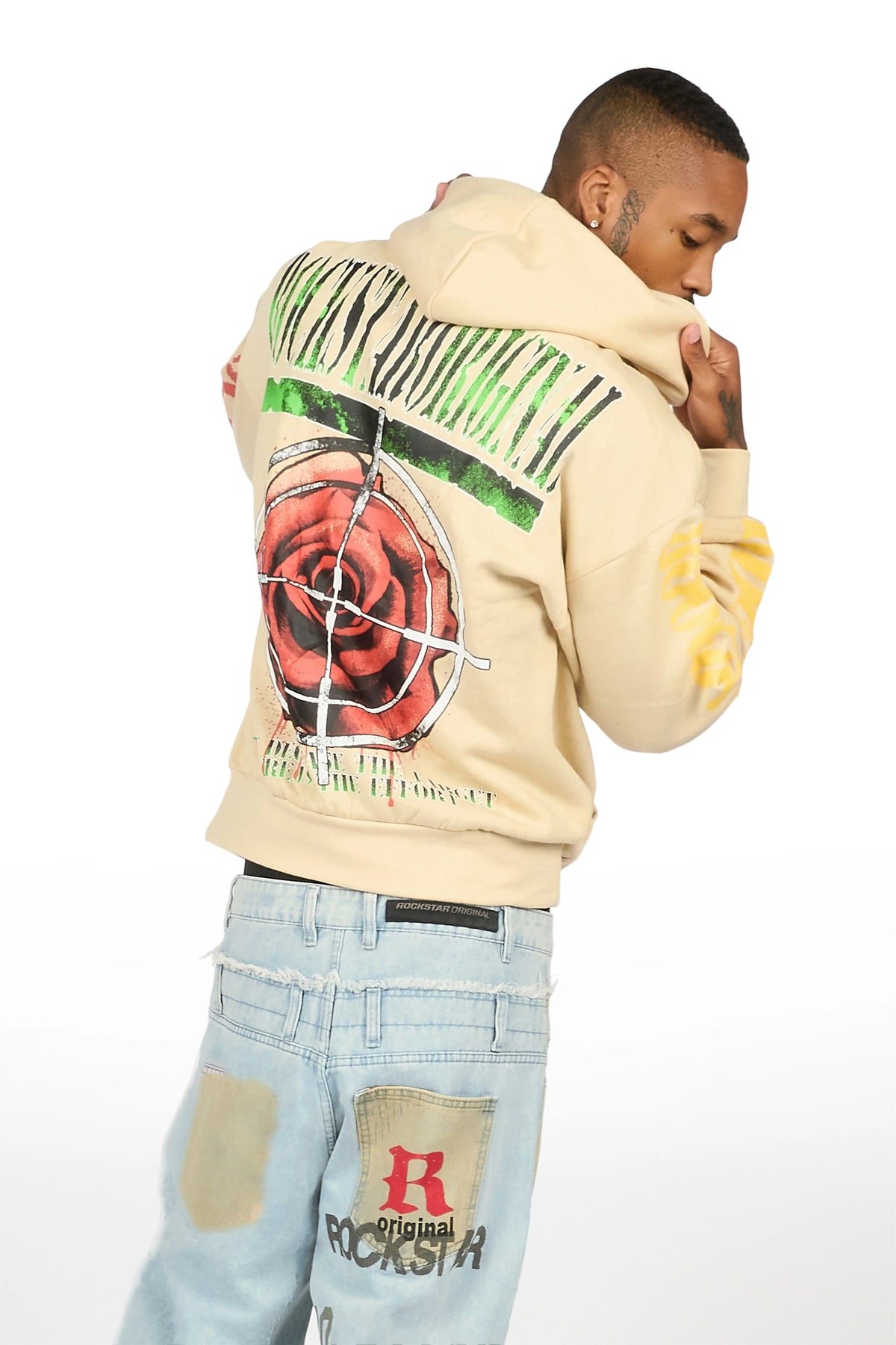 Kilshot Romance Beige Distressed Graphic Hoodie