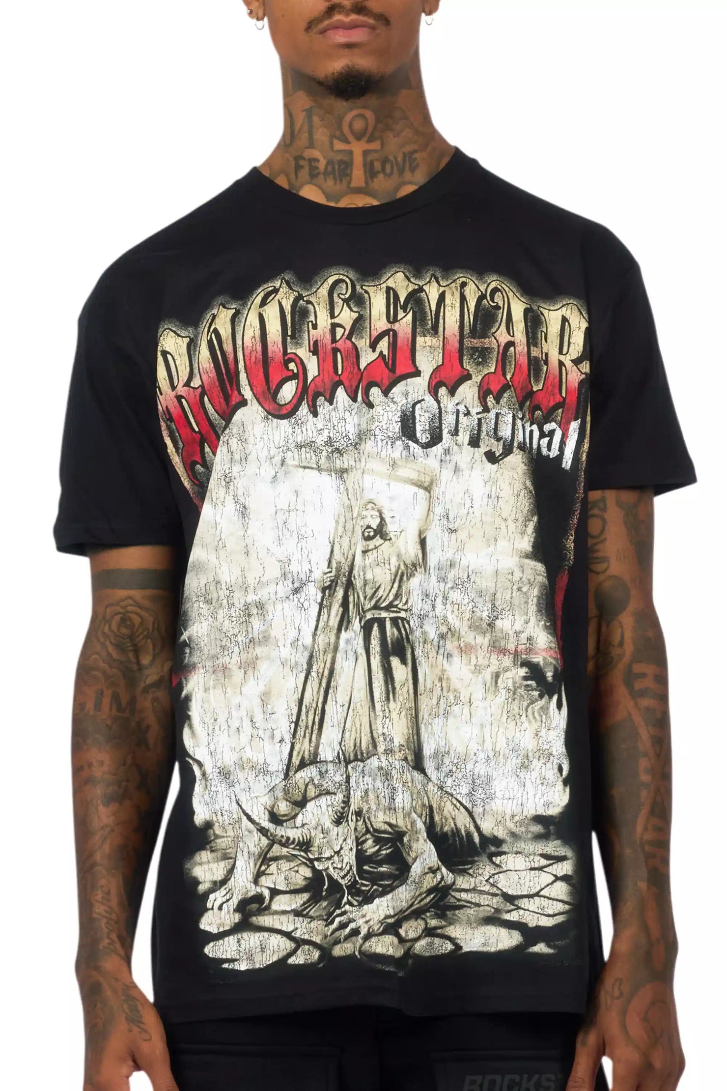 Renzo Black/Red Oversized Graphic T-Shirt