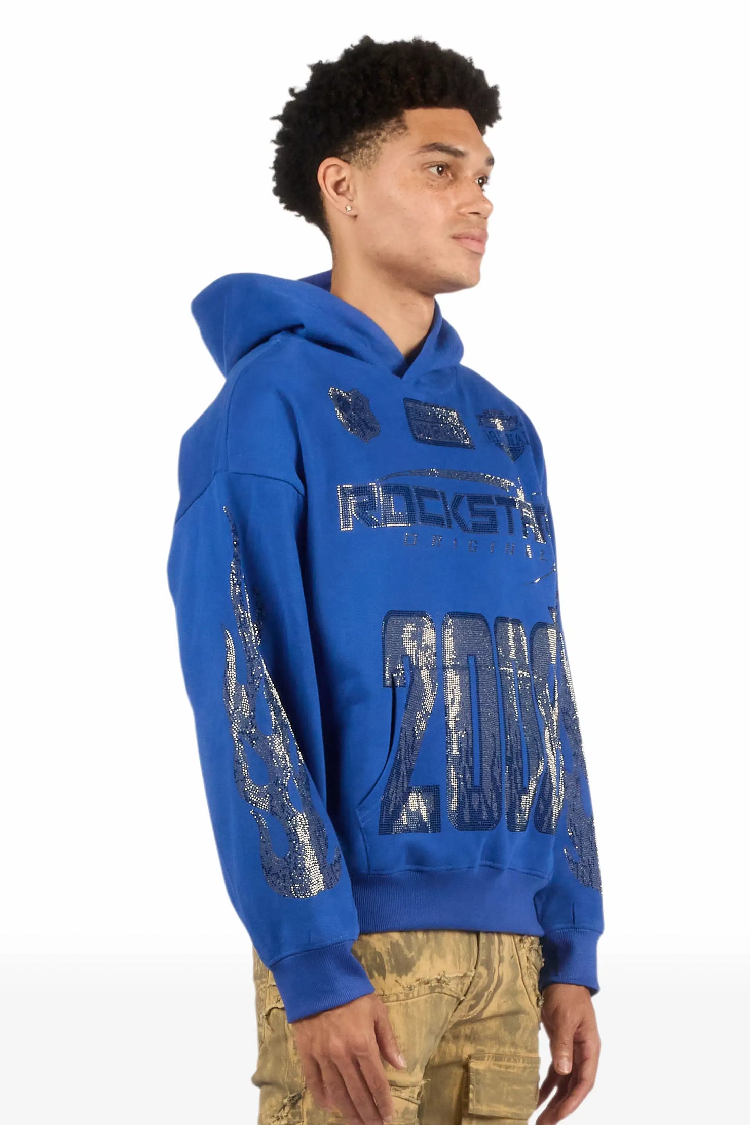 Amos Royal Rhinestone Oversized Hoodie