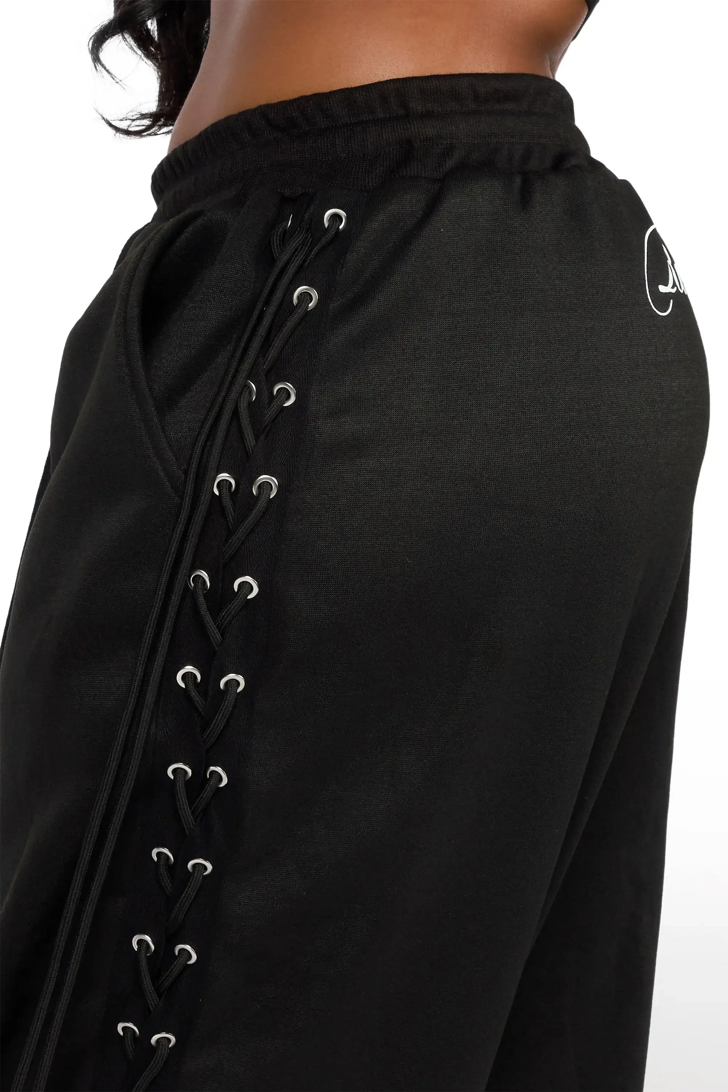Desire Black Lace Up  Crop T-Shirt Baggy Track Set