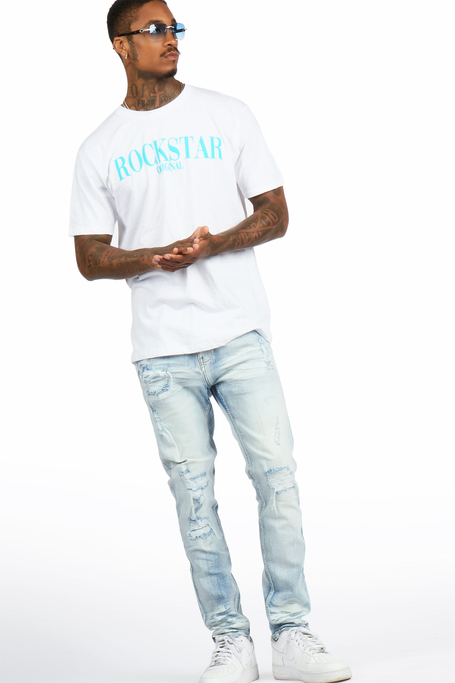 Octavio 2.0 White/Blue Oversized Graphic T-Shirt