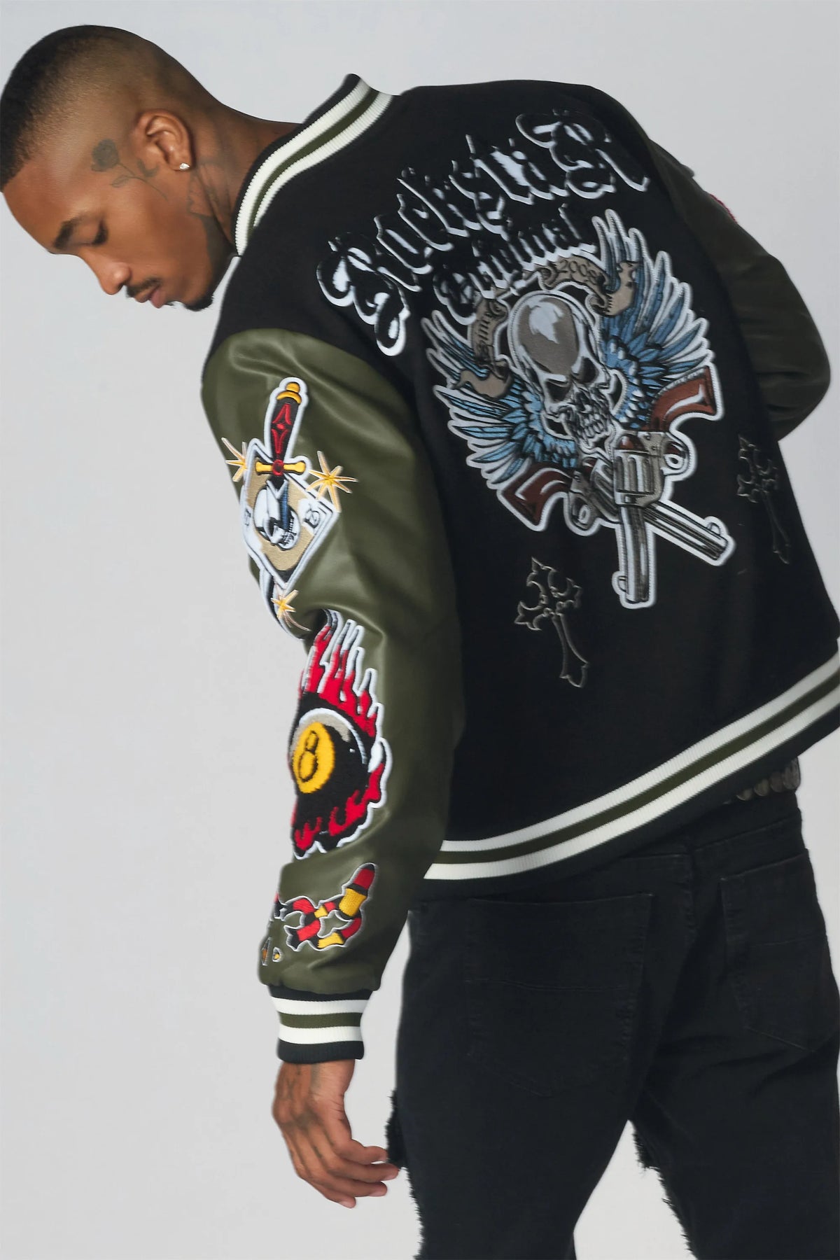 Clarke Black/Olive Varsity Jacket