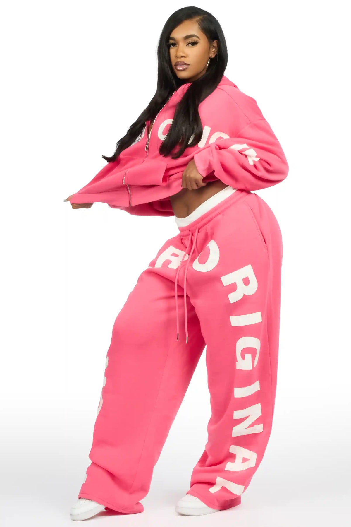 Raynecia Pink Zip Up Baggy Fit Track Set