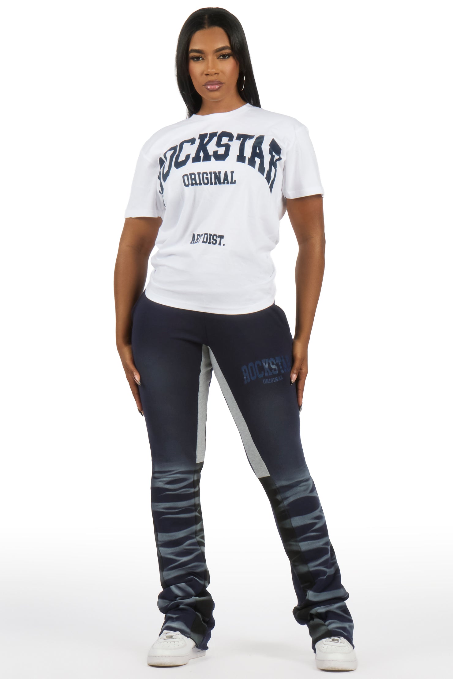 Rosalinda White/Navy T-Shirt Stacked Track Set