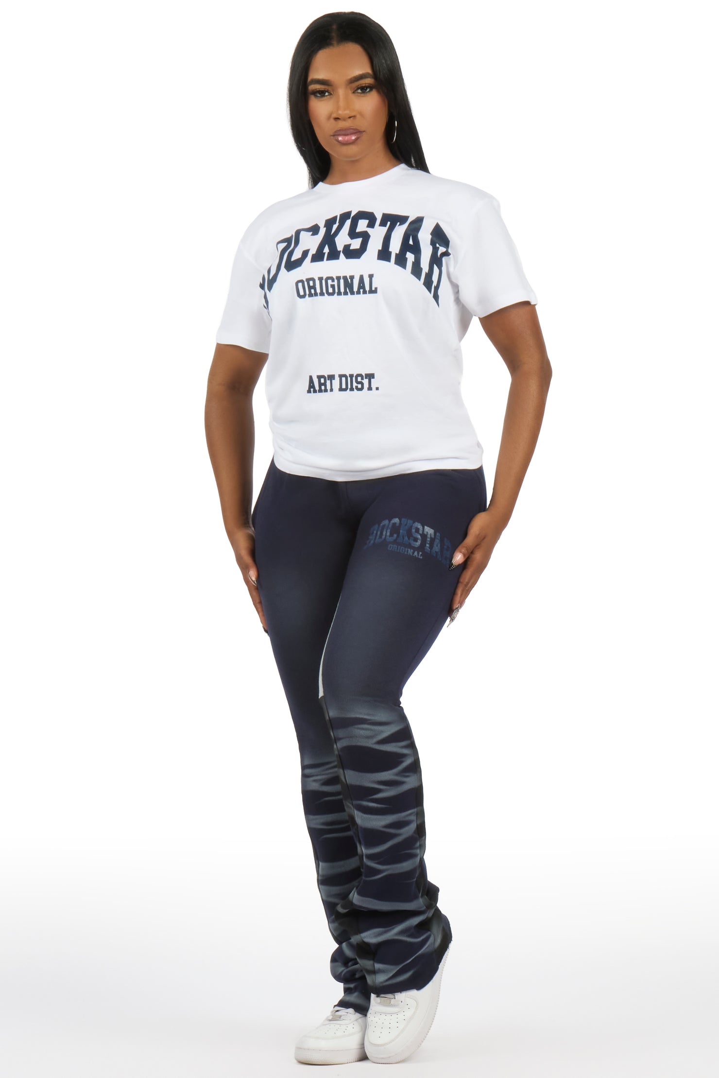 Rosalinda White/Navy T-Shirt Stacked Track Set