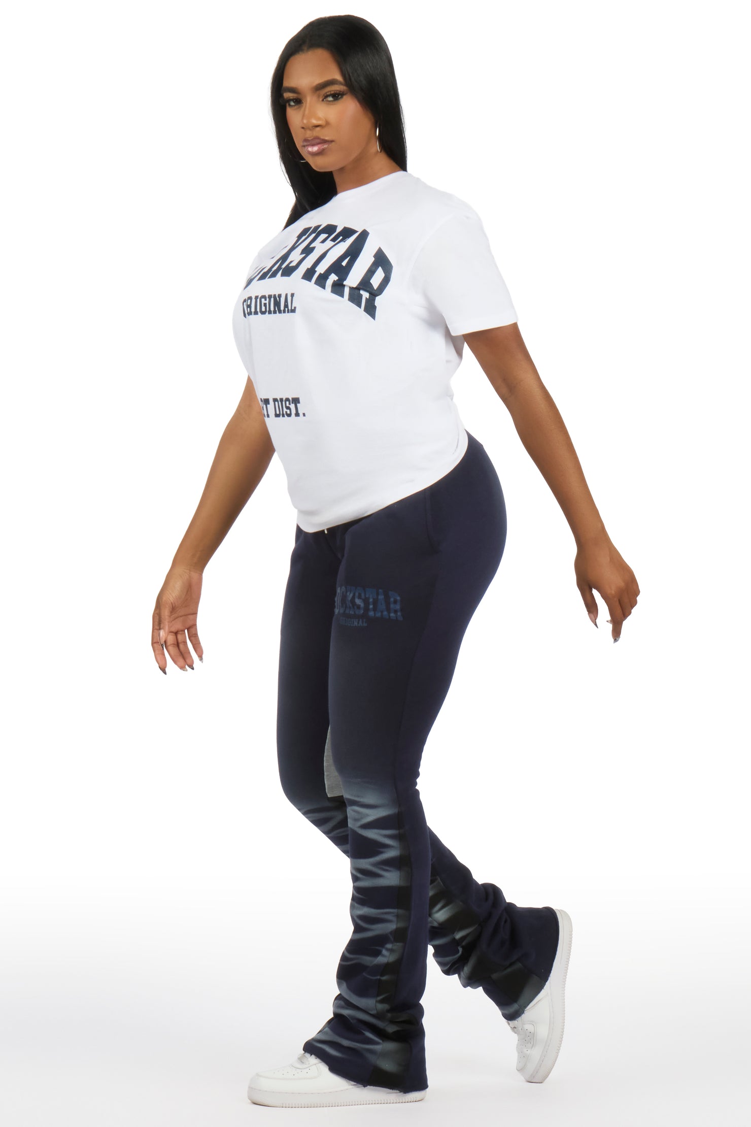 Rosalinda White/Navy T-Shirt Stacked Track Set