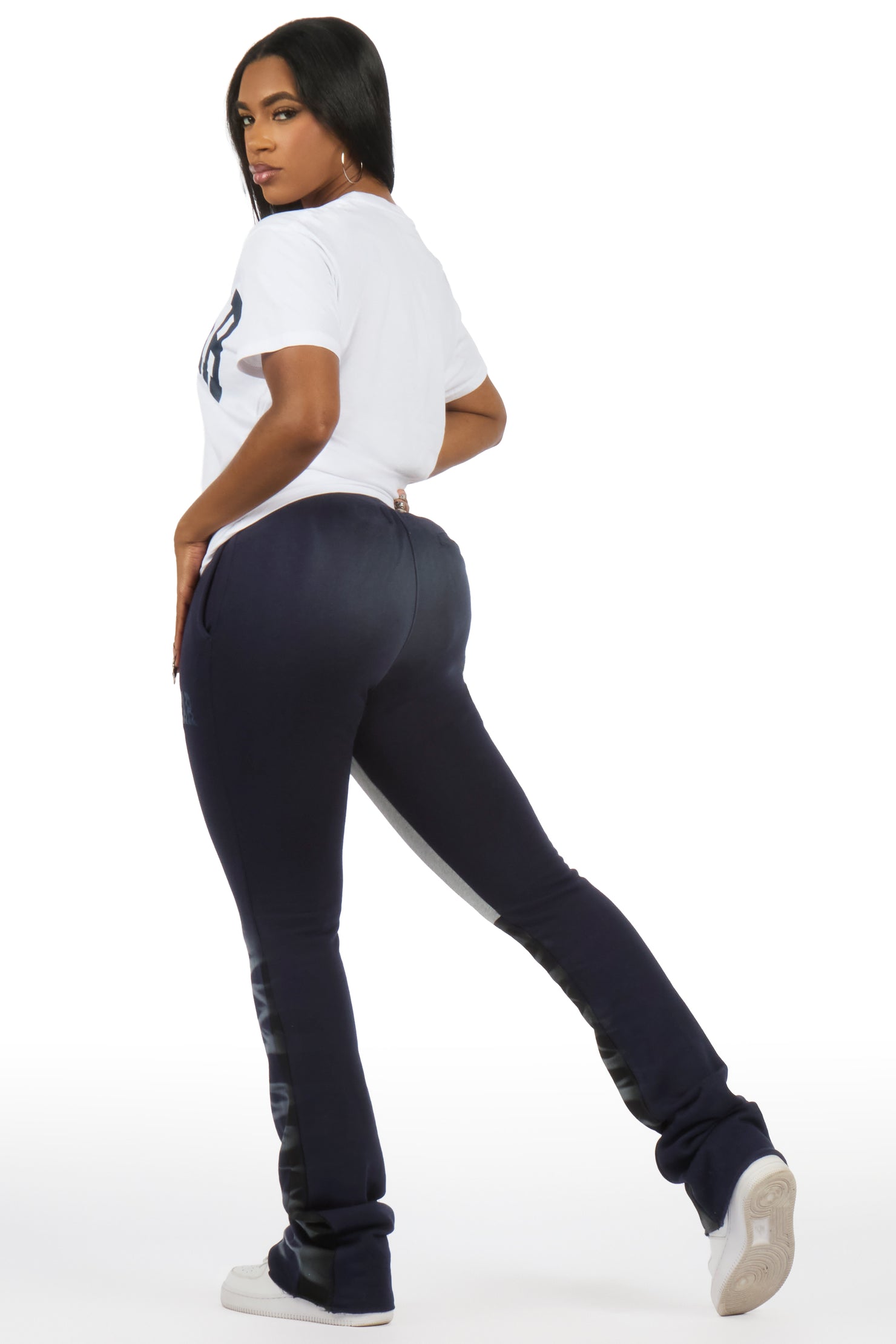 Rosalinda White/Navy T-Shirt Stacked Track Set