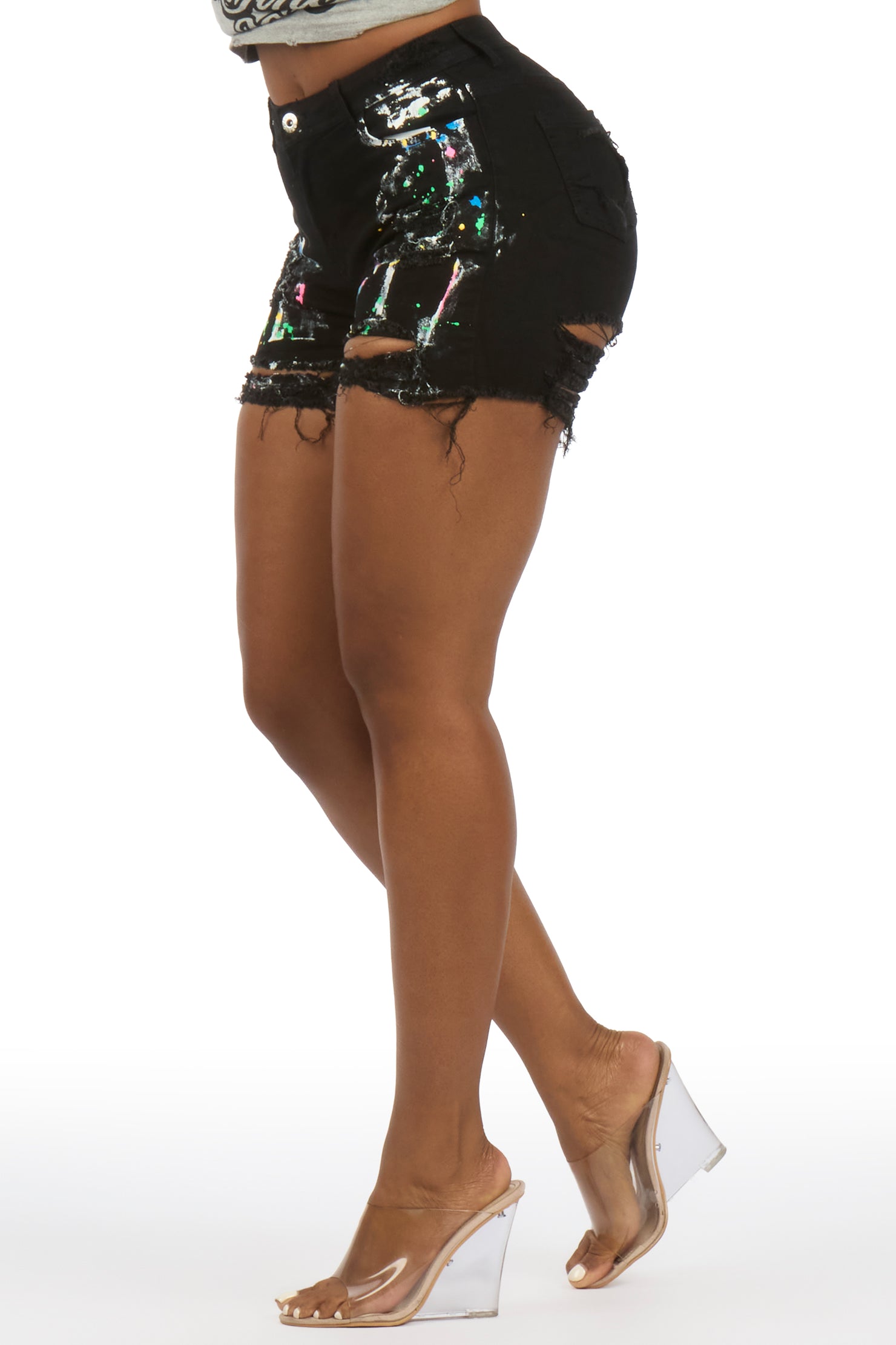 Tieneca Black Painted Denim Short