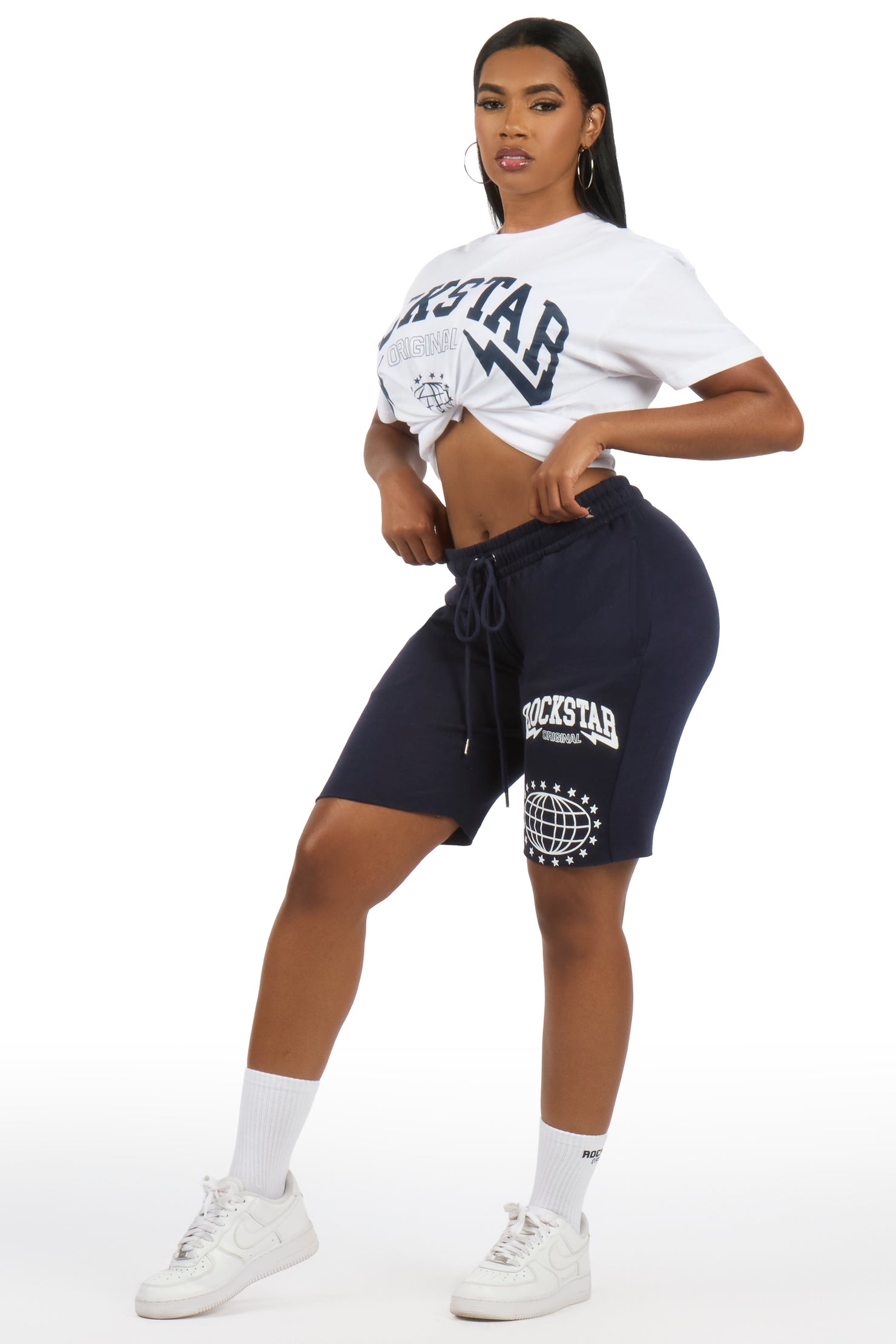 Storiana White/Navy T-Shirt Short Set