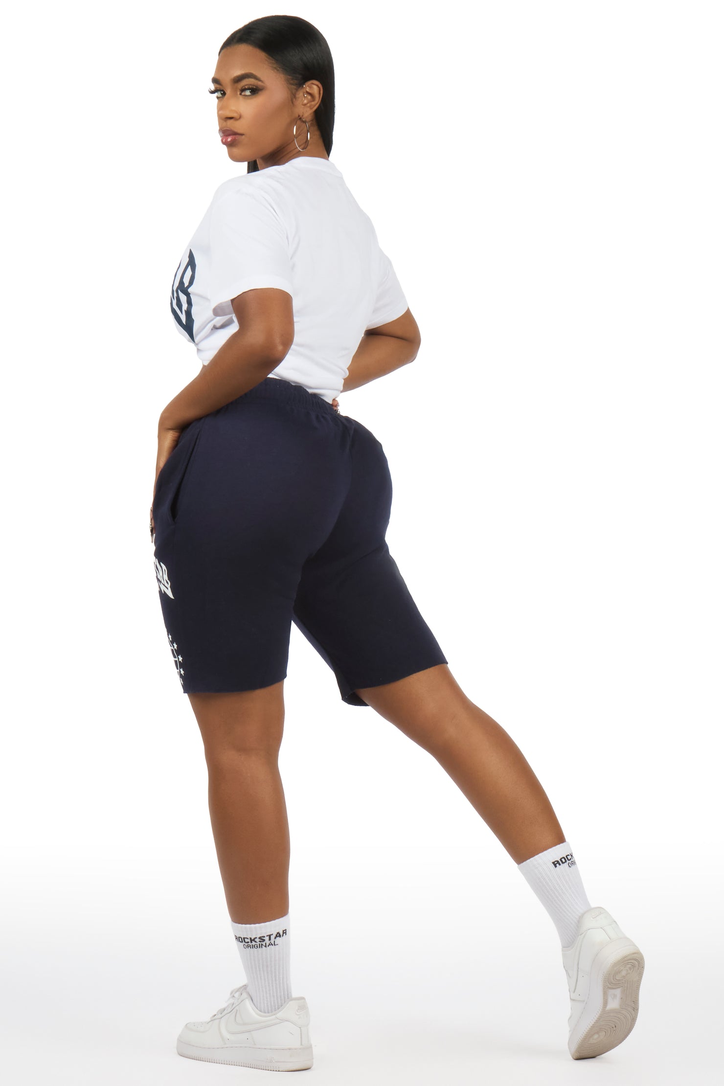 Storiana White/Navy T-Shirt Short Set