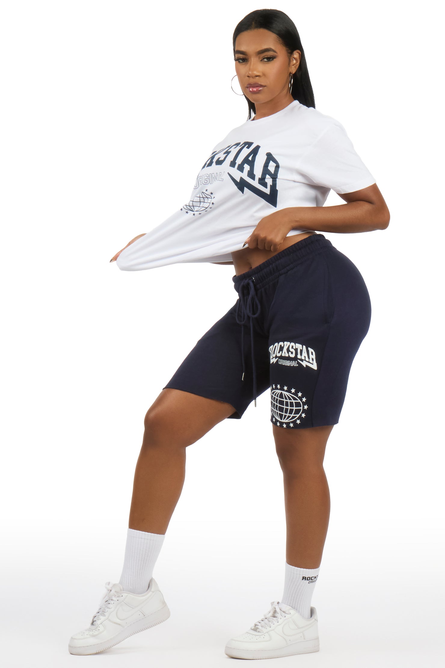 Storiana White/Navy T-Shirt Short Set