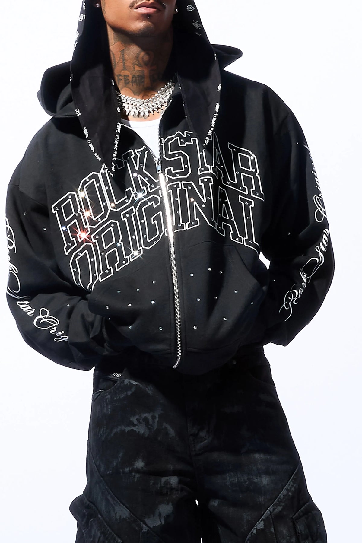 Dripped Black Rhinestone Hoodie