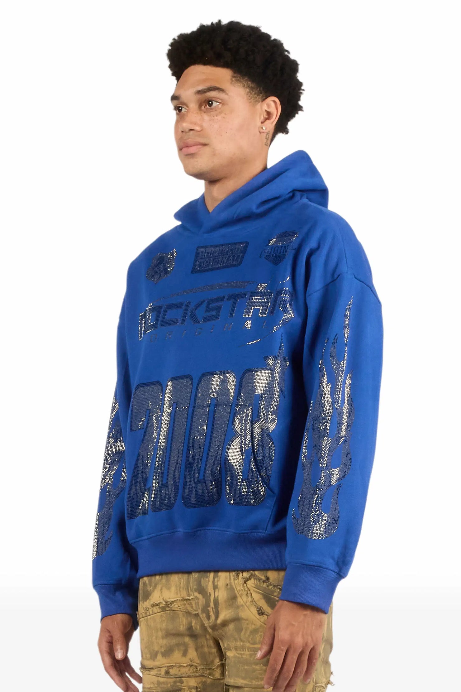 Amos Royal Rhinestone Oversized Hoodie